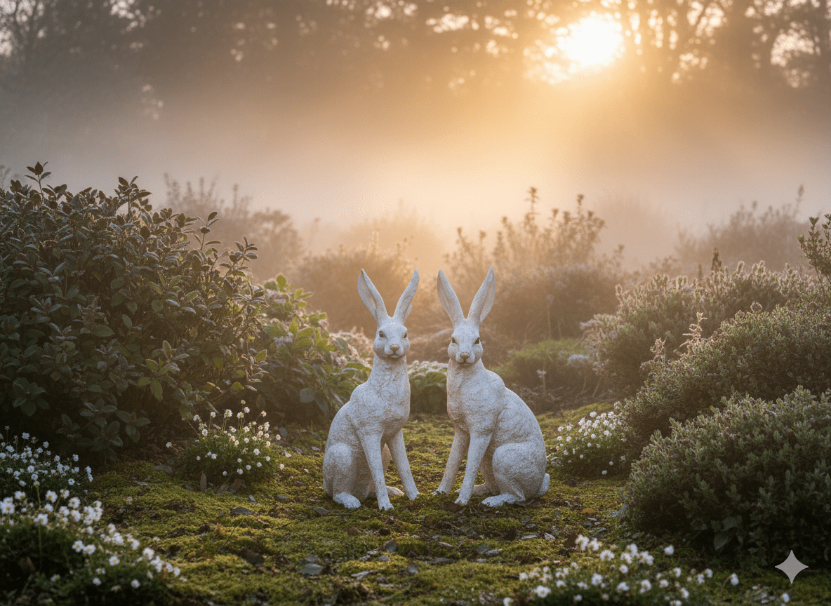 Large Mottled White March Hares Ornament Set - Backyard Bliss