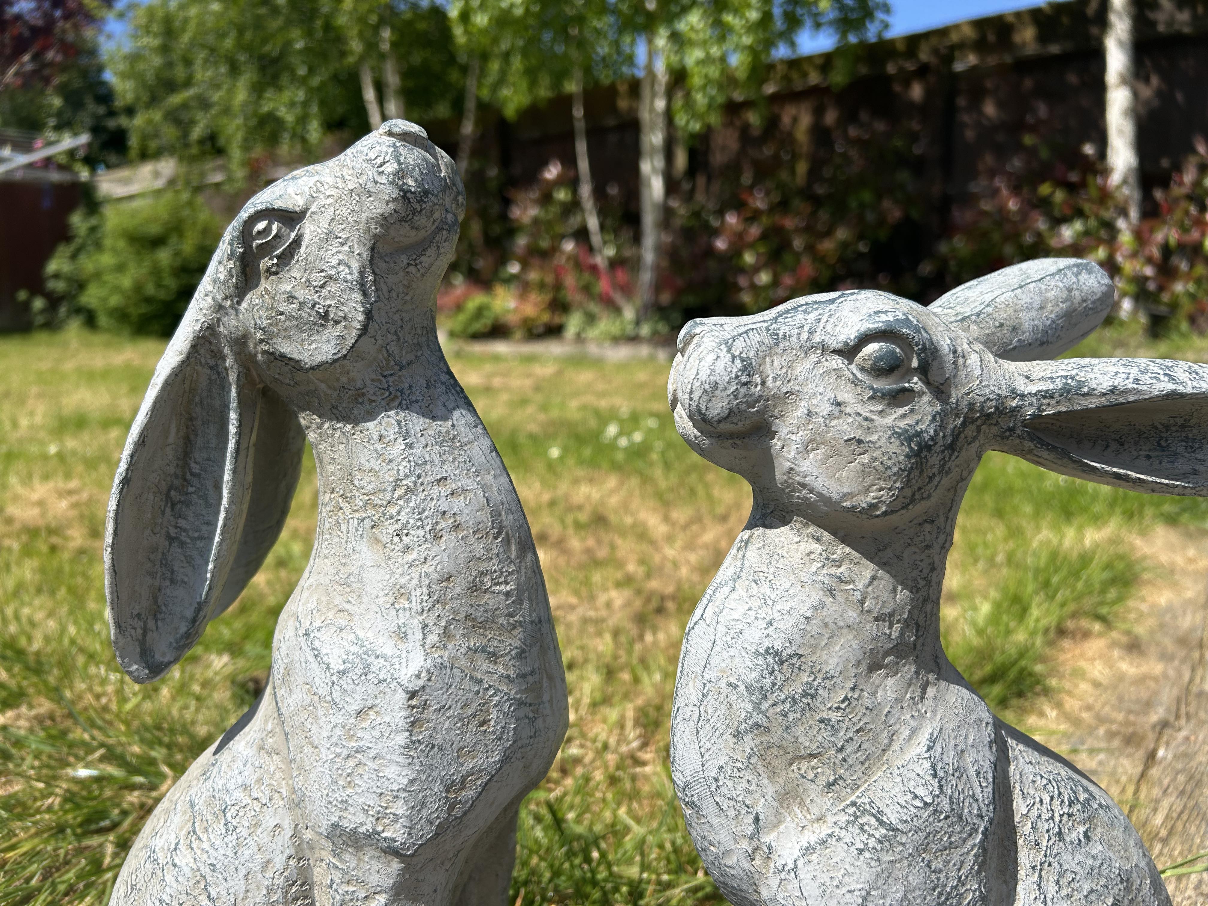 Large Verdigris Moongazing Hares Ornament Set