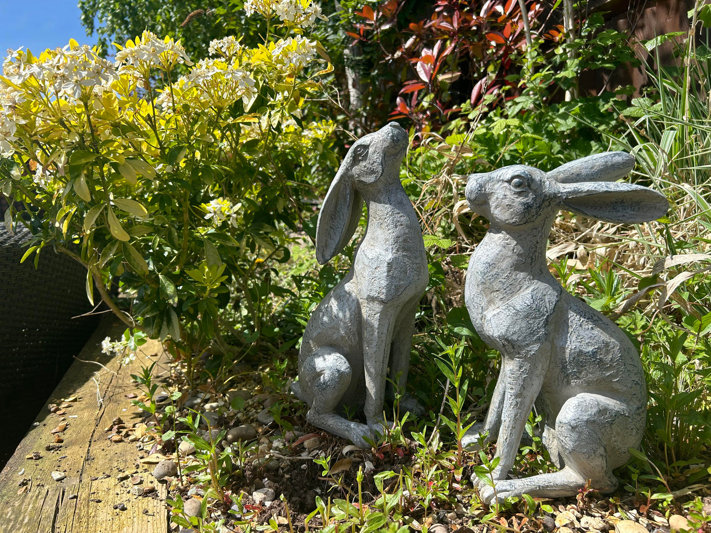 Large Verdigris Moon-Gazing Hares Ornament Set