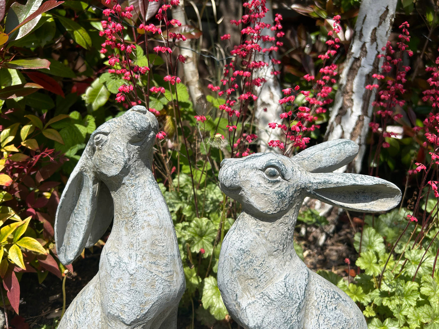 Large Verdigris Moon-Gazing Hares Ornament Set
