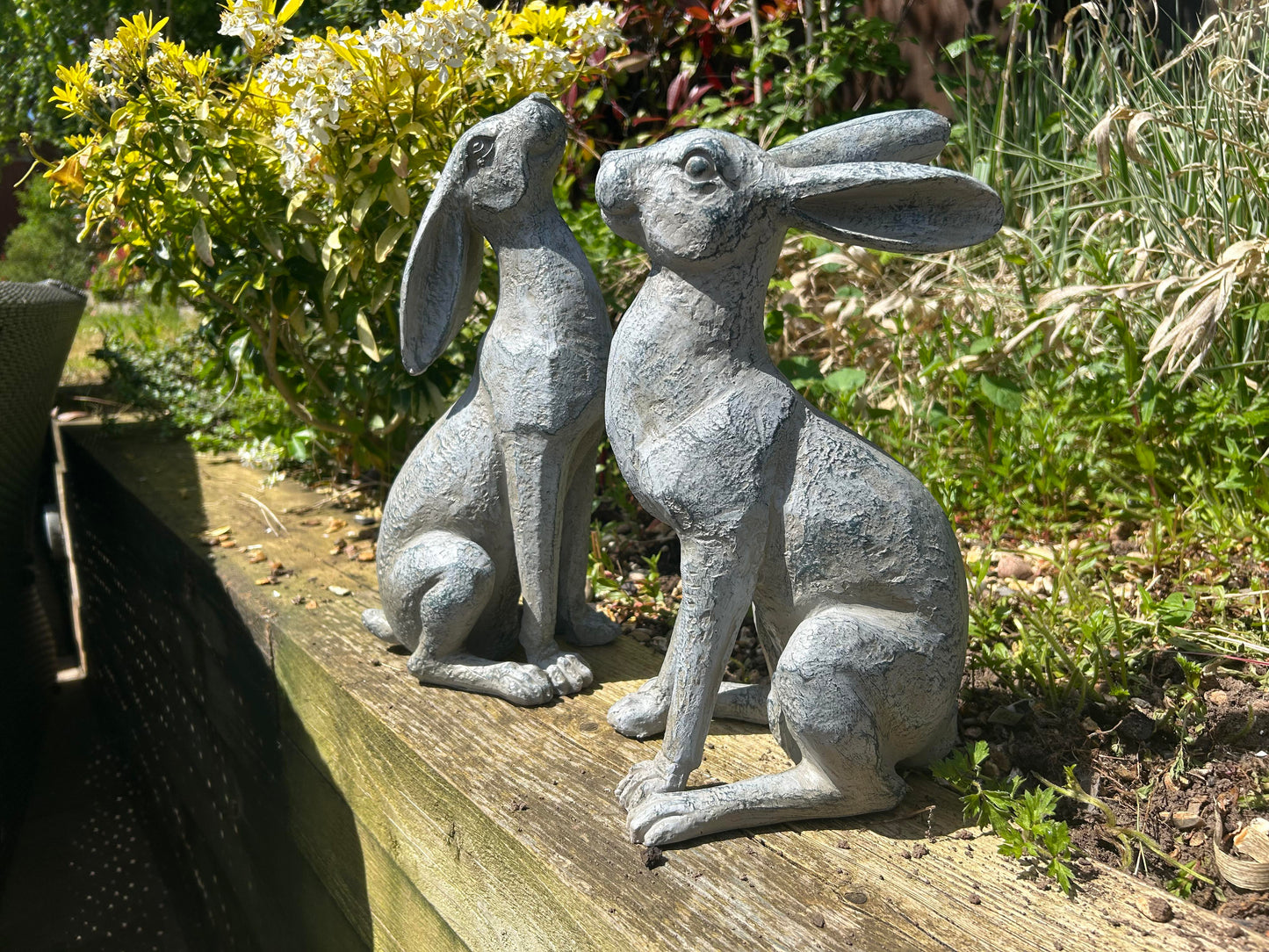 Large Verdigris Moon-Gazing Hares Ornament Set
