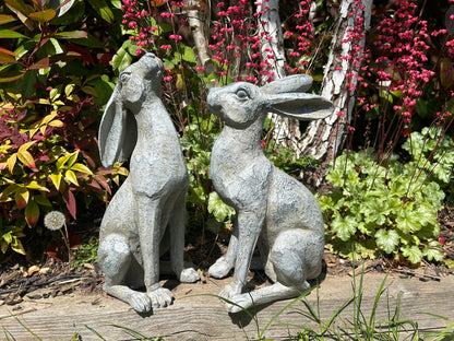 Large Verdigris Moon-Gazing Hares Ornament Set