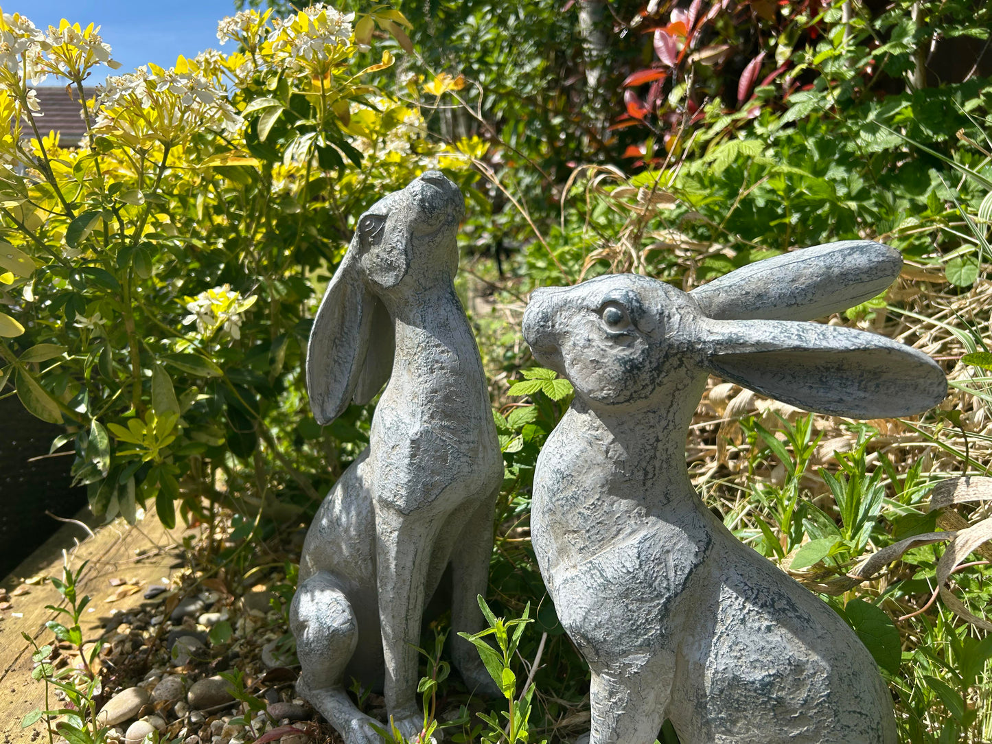 Large Verdigris Moon-Gazing Hares Ornament Set