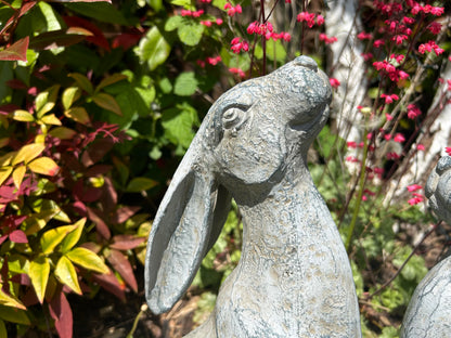 Large Verdigris Moon-Gazing Hares Ornament Set