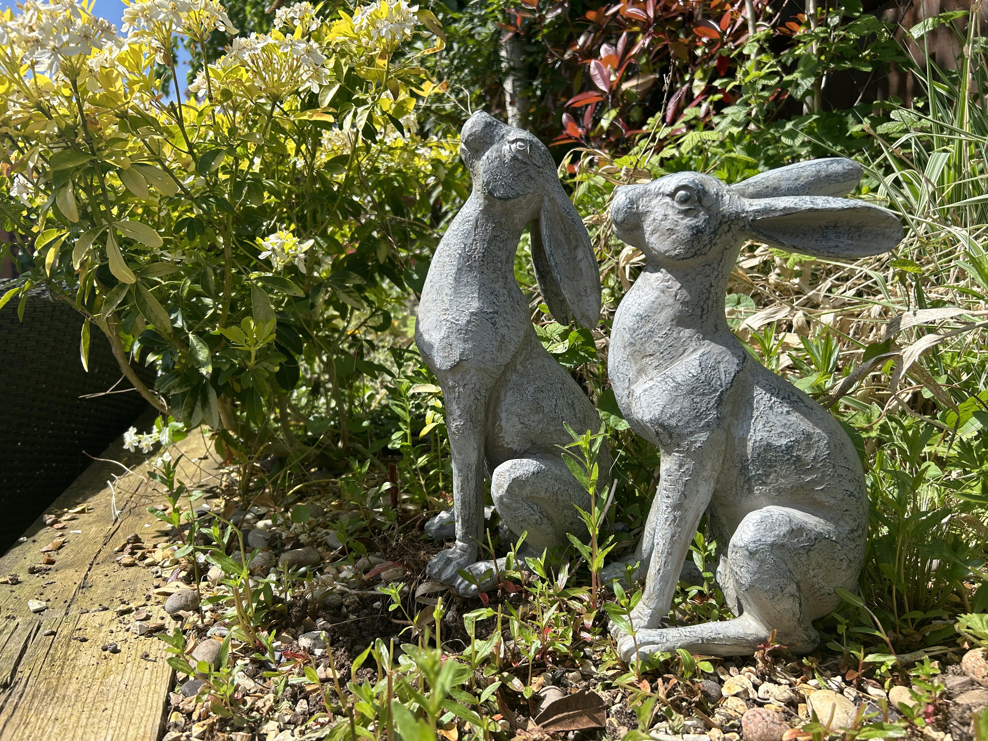 Large Verdigris Moongazing Hares Ornament Set