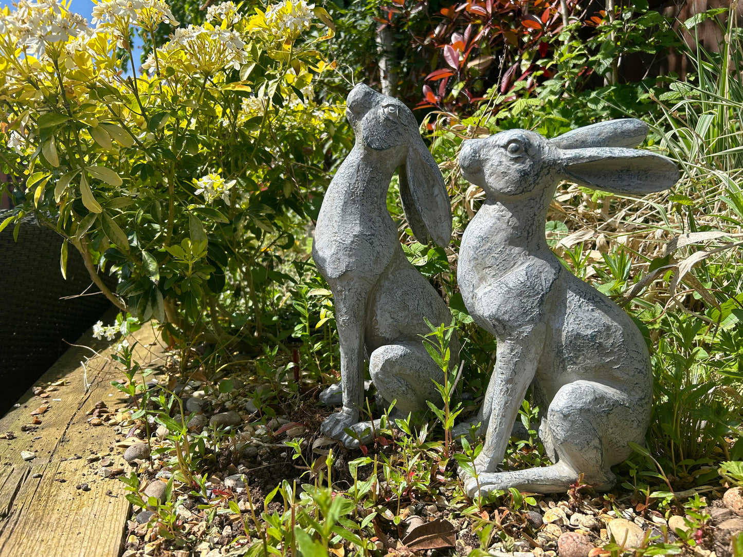 Large Verdigris Moon-Gazing Hares Ornament Set