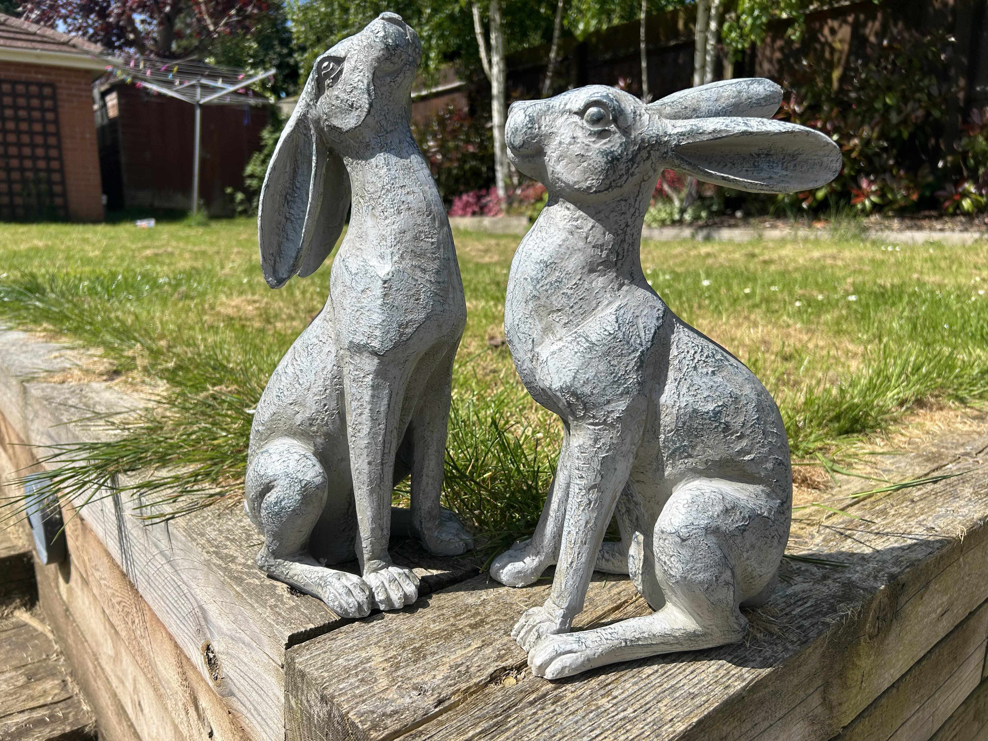 Large Verdigris Moongazing Hares Ornament Set