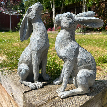 Large Verdigris Moon-Gazing Hares Ornament Set