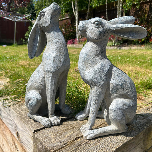Large Verdigris Moon-Gazing Hares Ornament Set