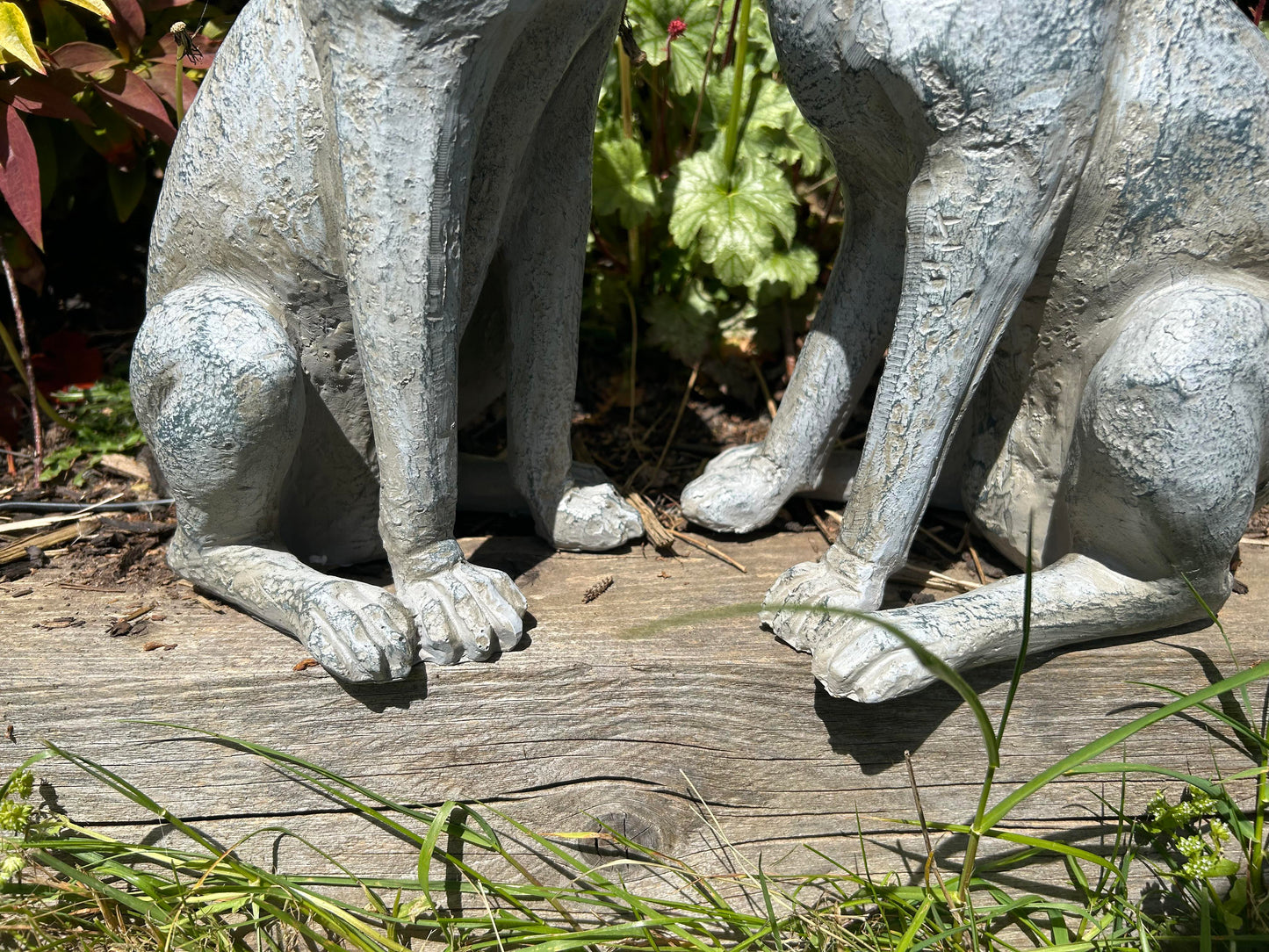 Large Verdigris Moon-Gazing Hares Ornament Set