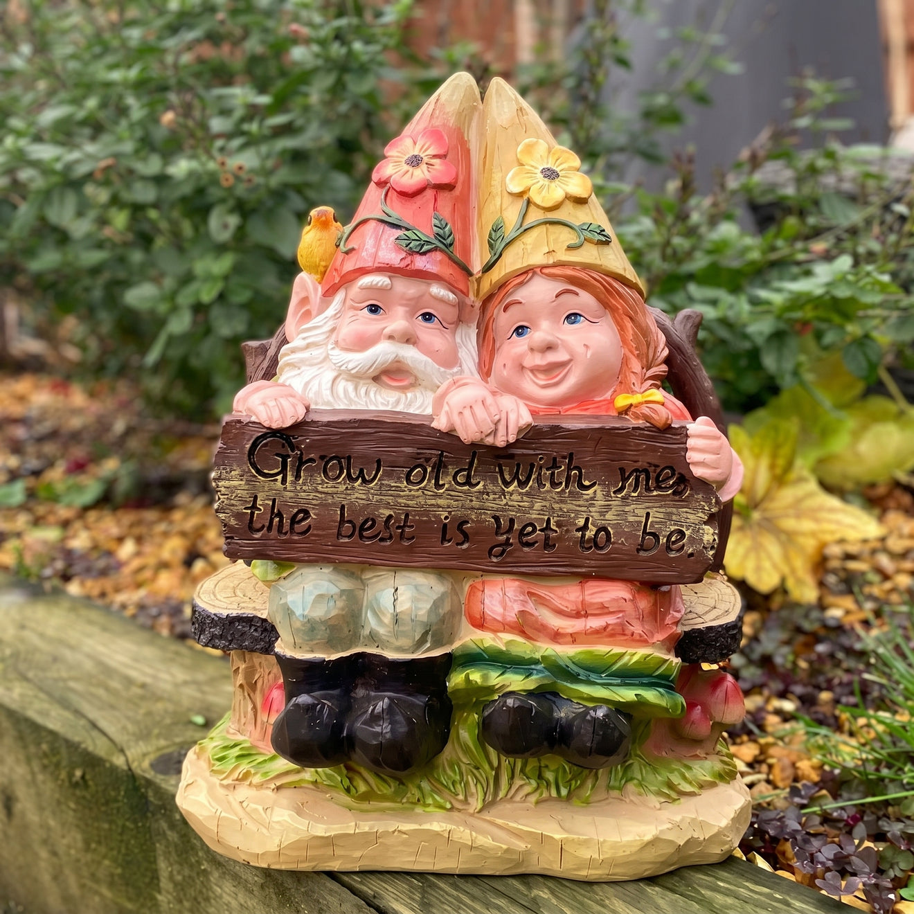 'Grow Old With Me' Gnome Couple | Garden Ornament