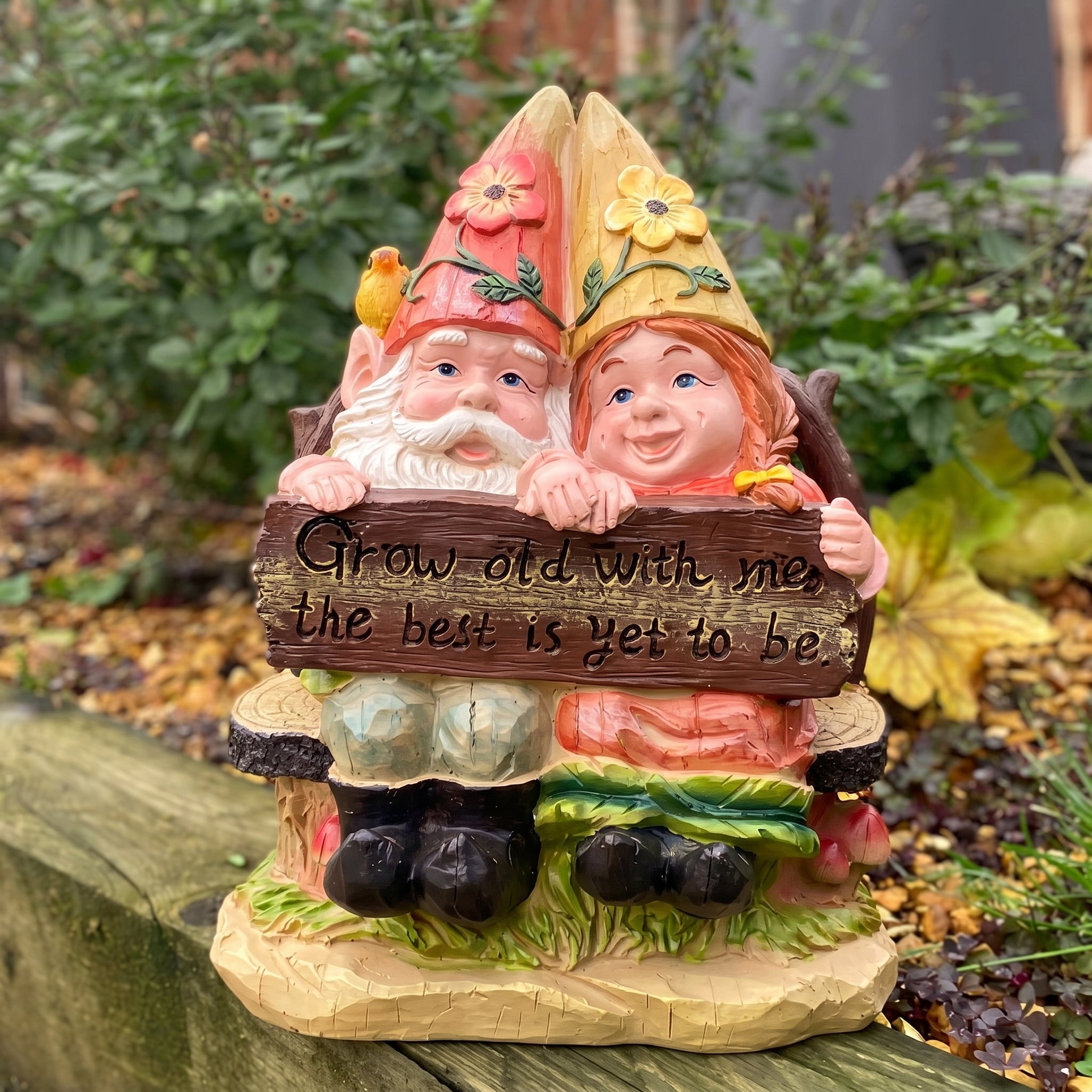 'Grow Old With Me' Gnome Couple | Garden Ornament