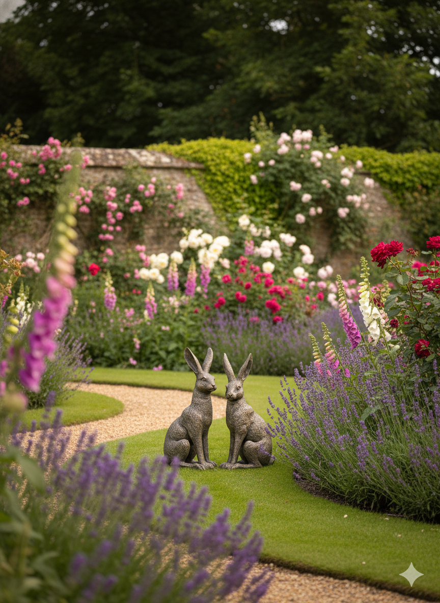 Large New Bronze March Hares Ornament Set