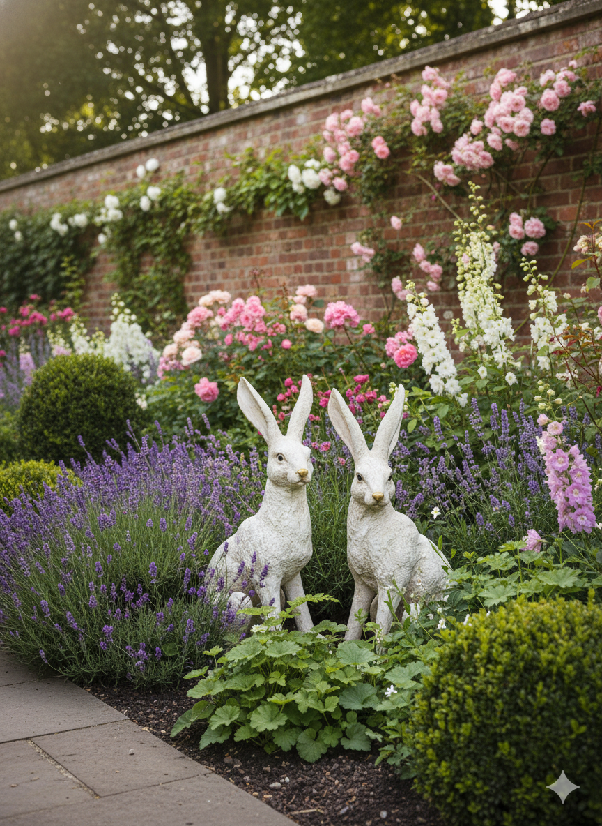 Large Mottled White March Hares Ornament Set