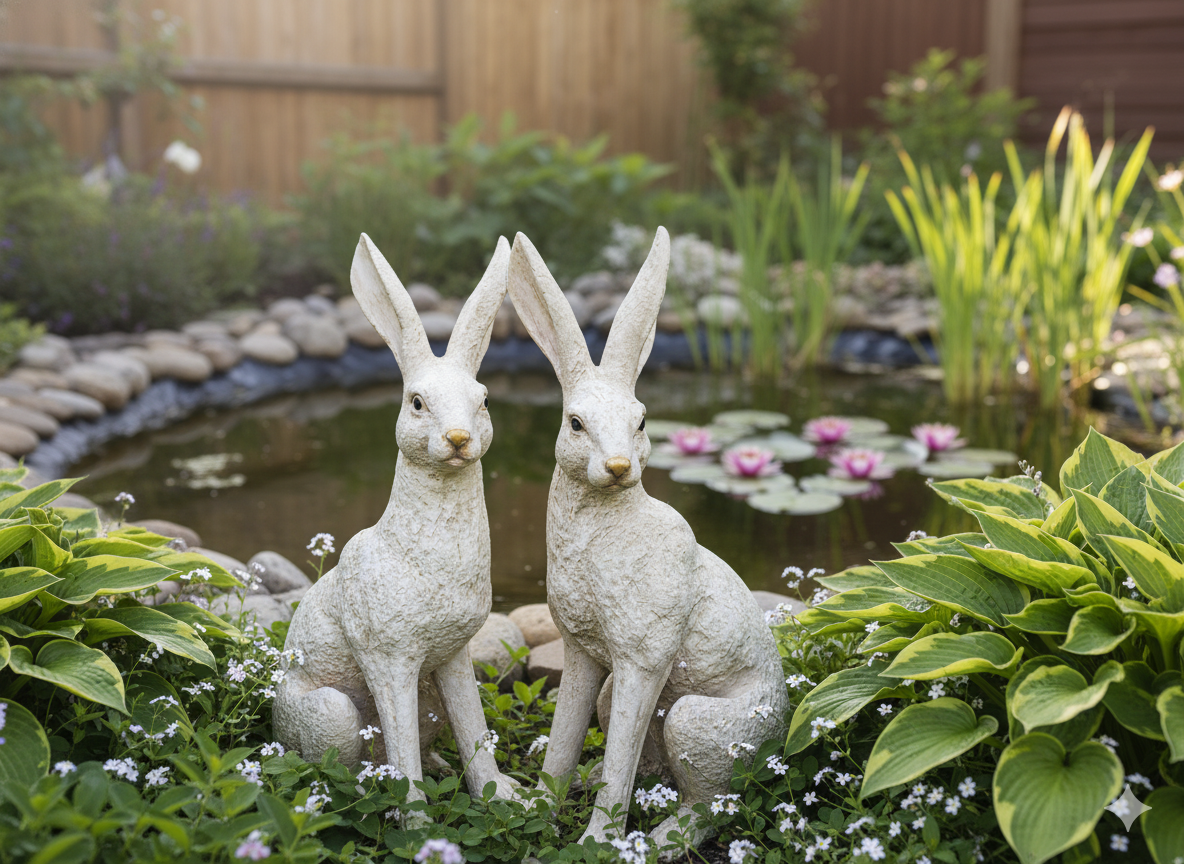 Large Mottled White March Hares Ornament Set