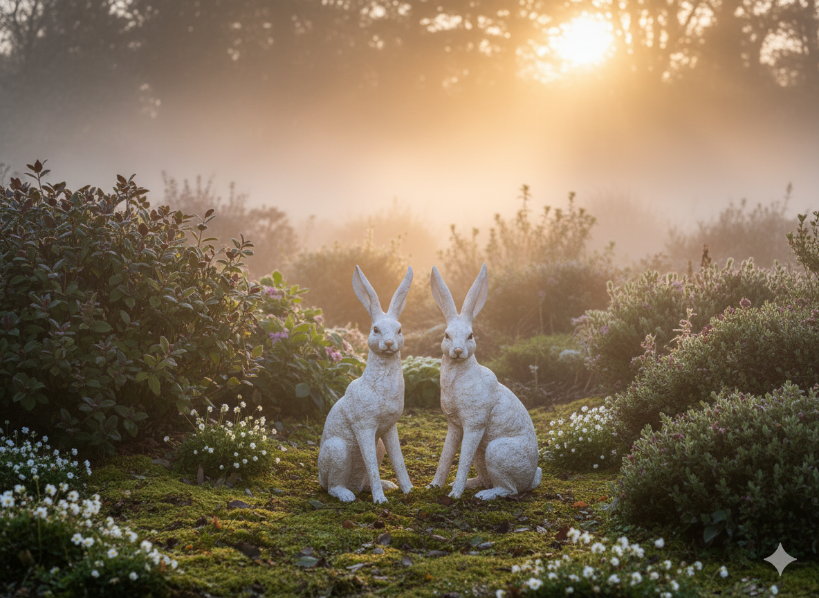 Large Mottled White March Hares Ornament Set