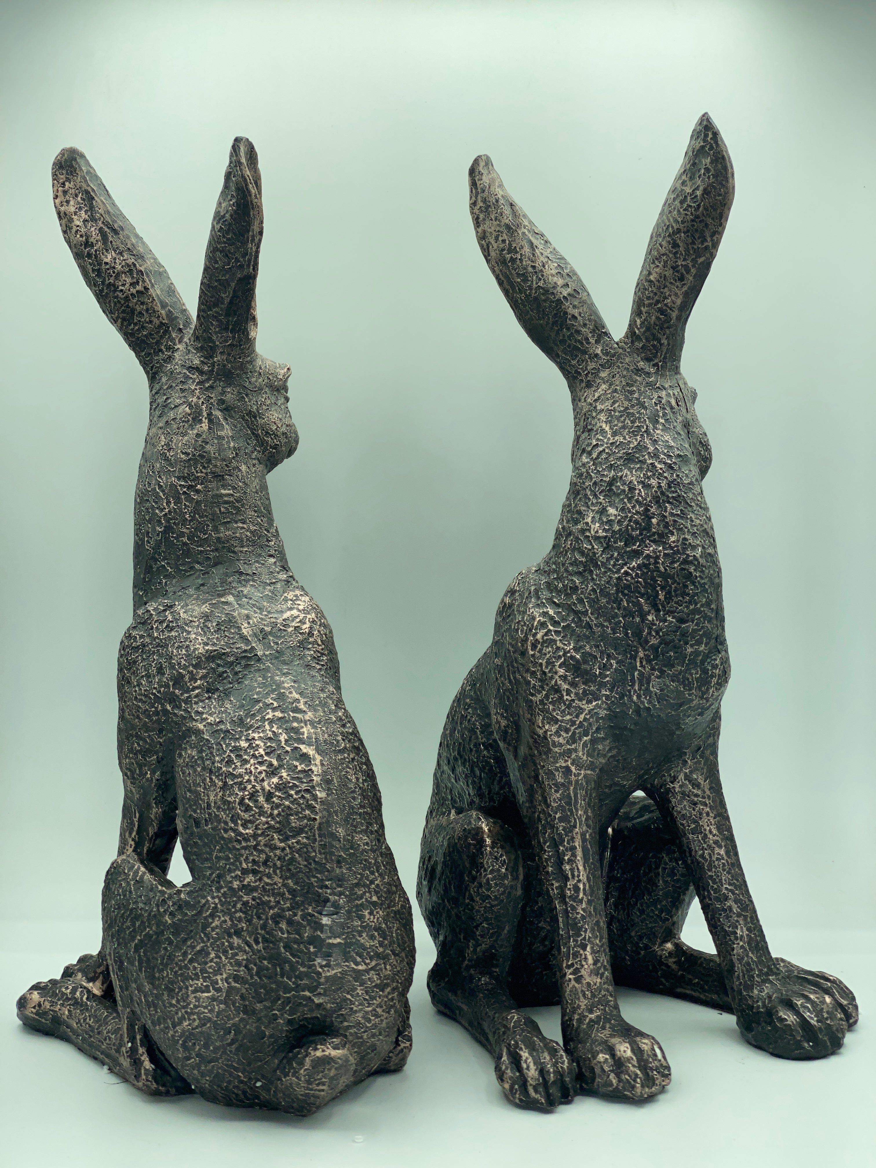 Large New Bronze March Hares Ornament Set