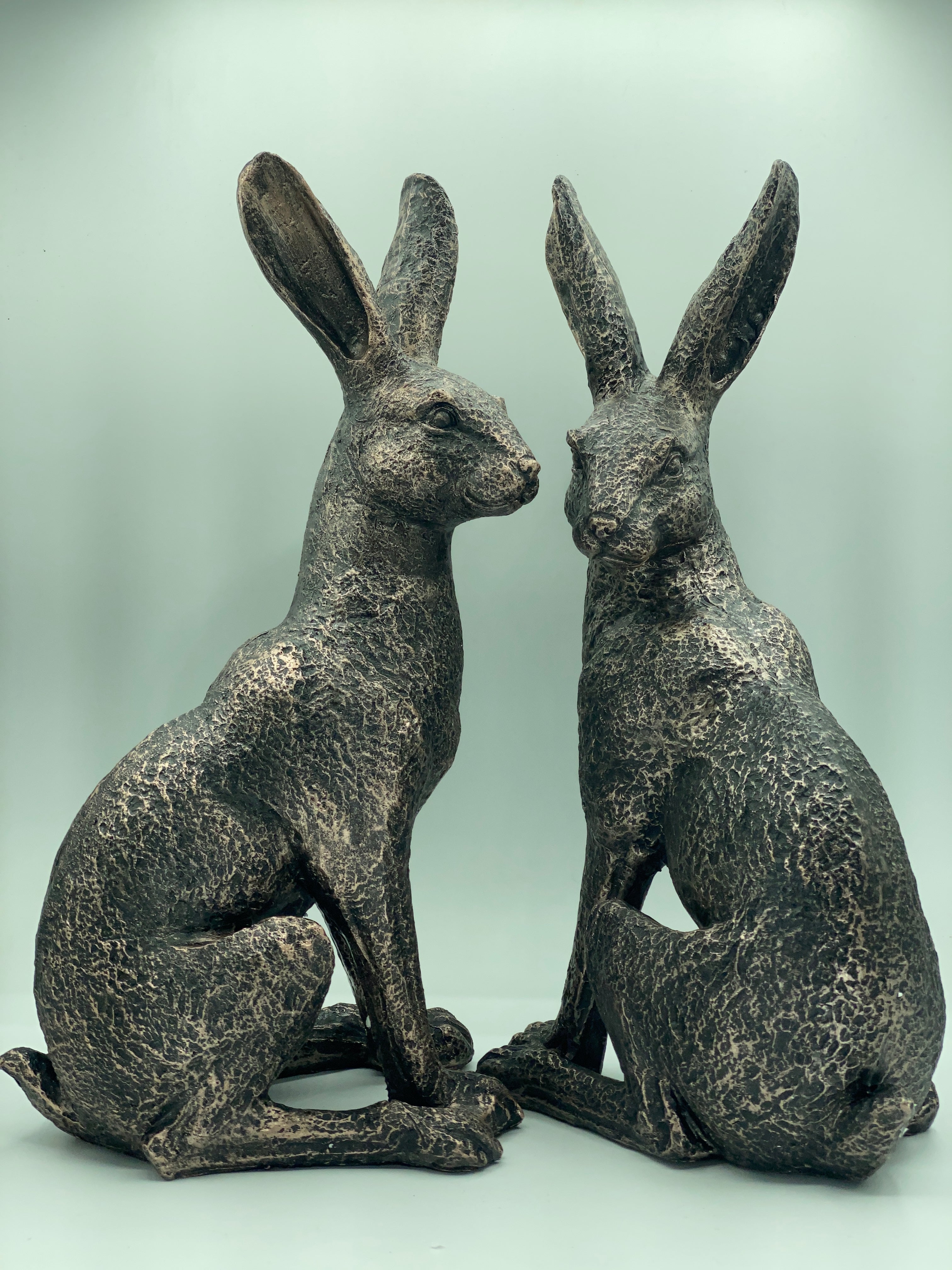 Large New Bronze March Hares Ornament Set
