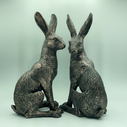 Large New Bronze March Hares Ornament Set