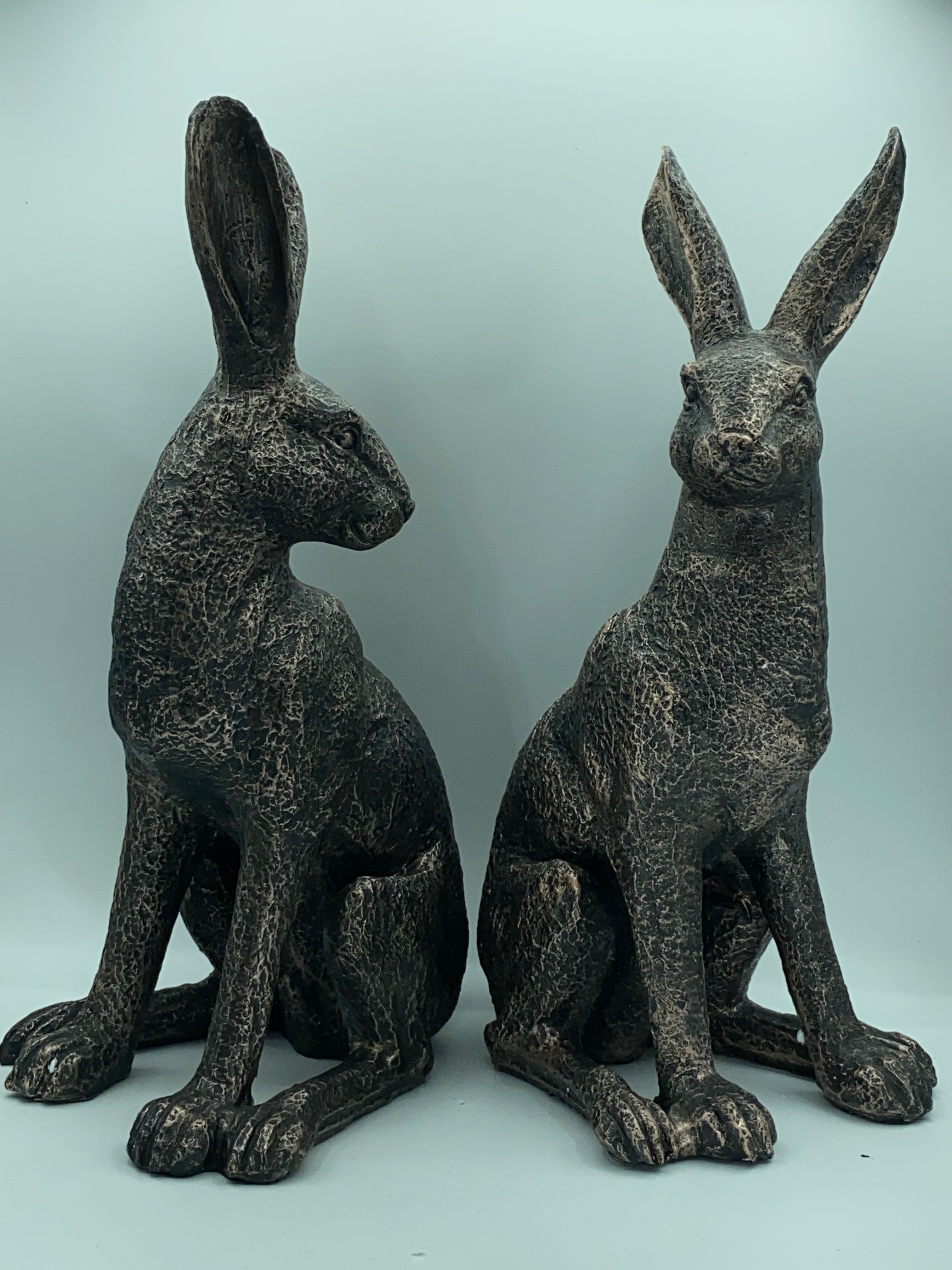 Large New Bronze March Hares Ornament Set