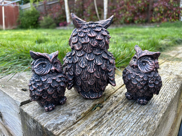 Wise Owl with Mini Owls Garden Ornament