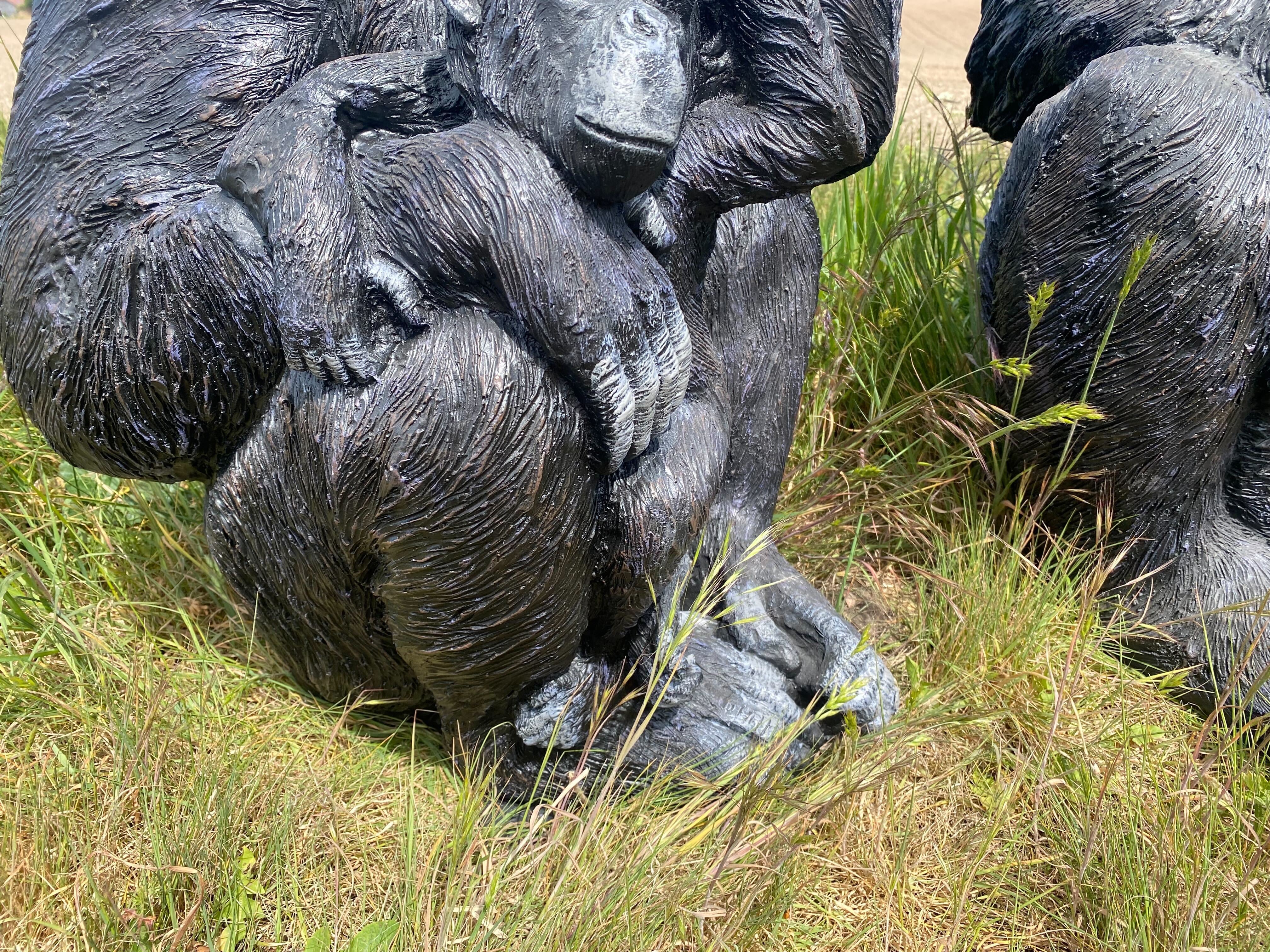 Life-Size Chimp with Baby Garden Ornament