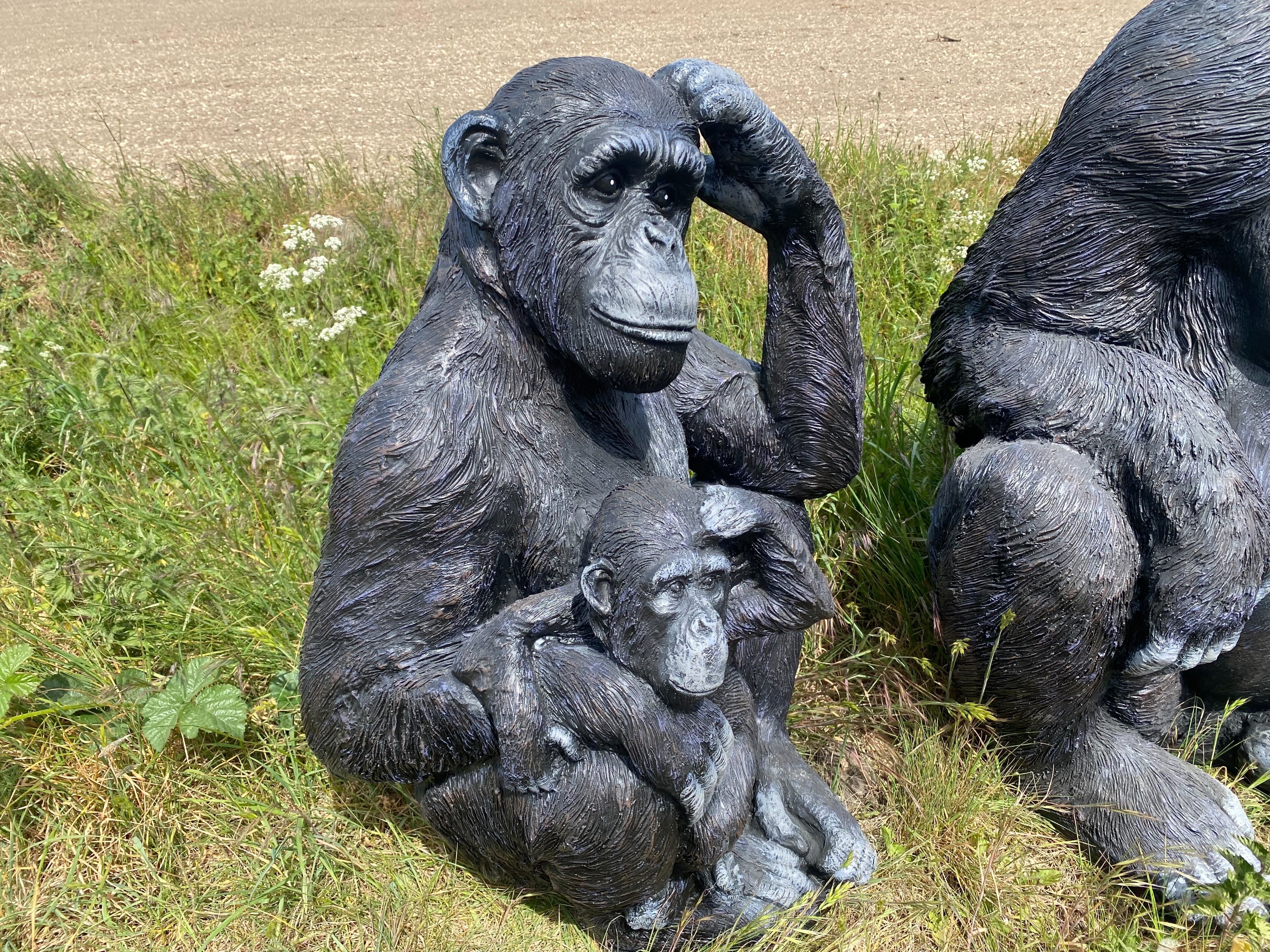 Life-Size Chimp with Baby Garden Ornament