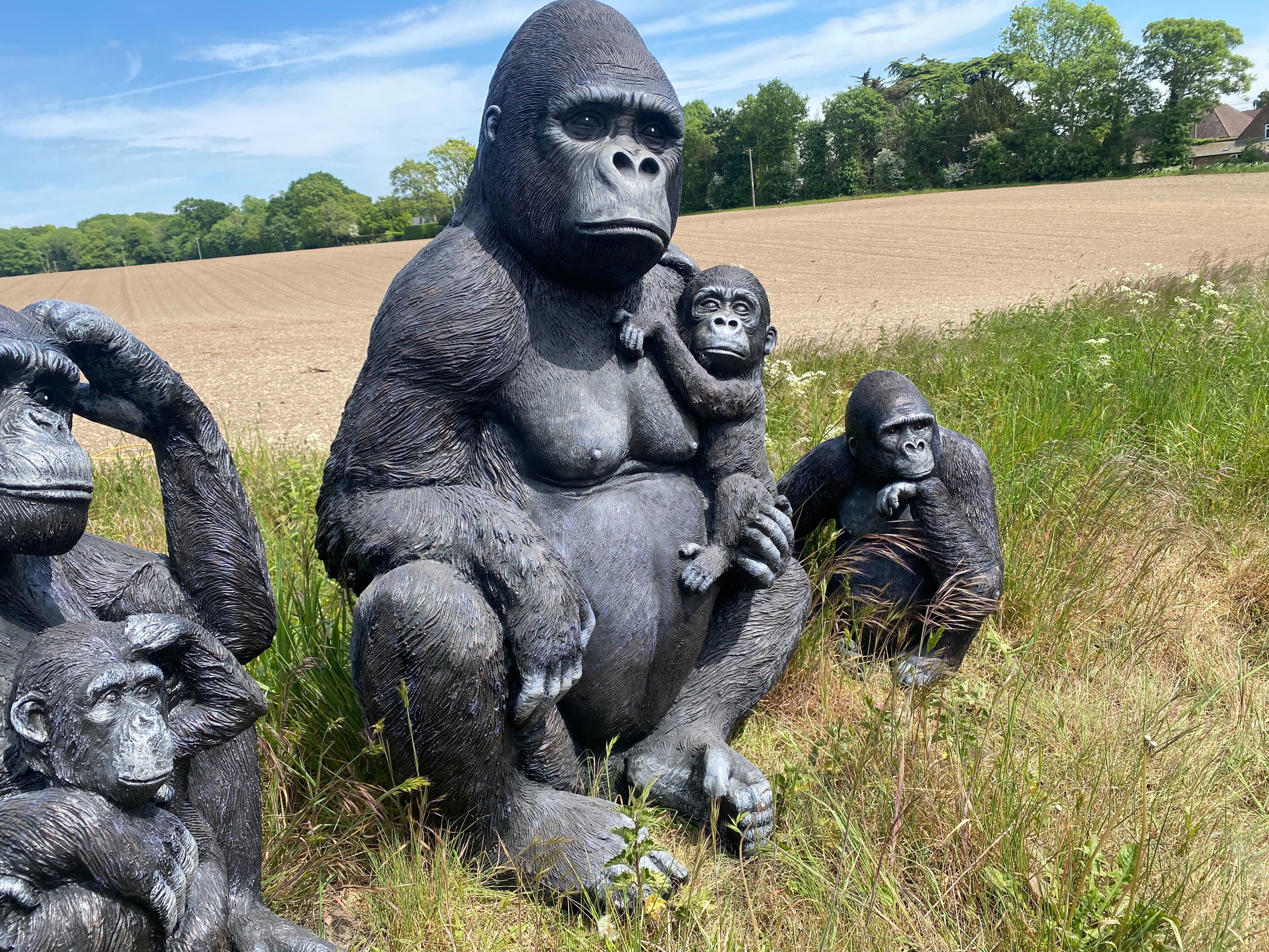 Life-Size Gorilla with Baby Garden Ornament