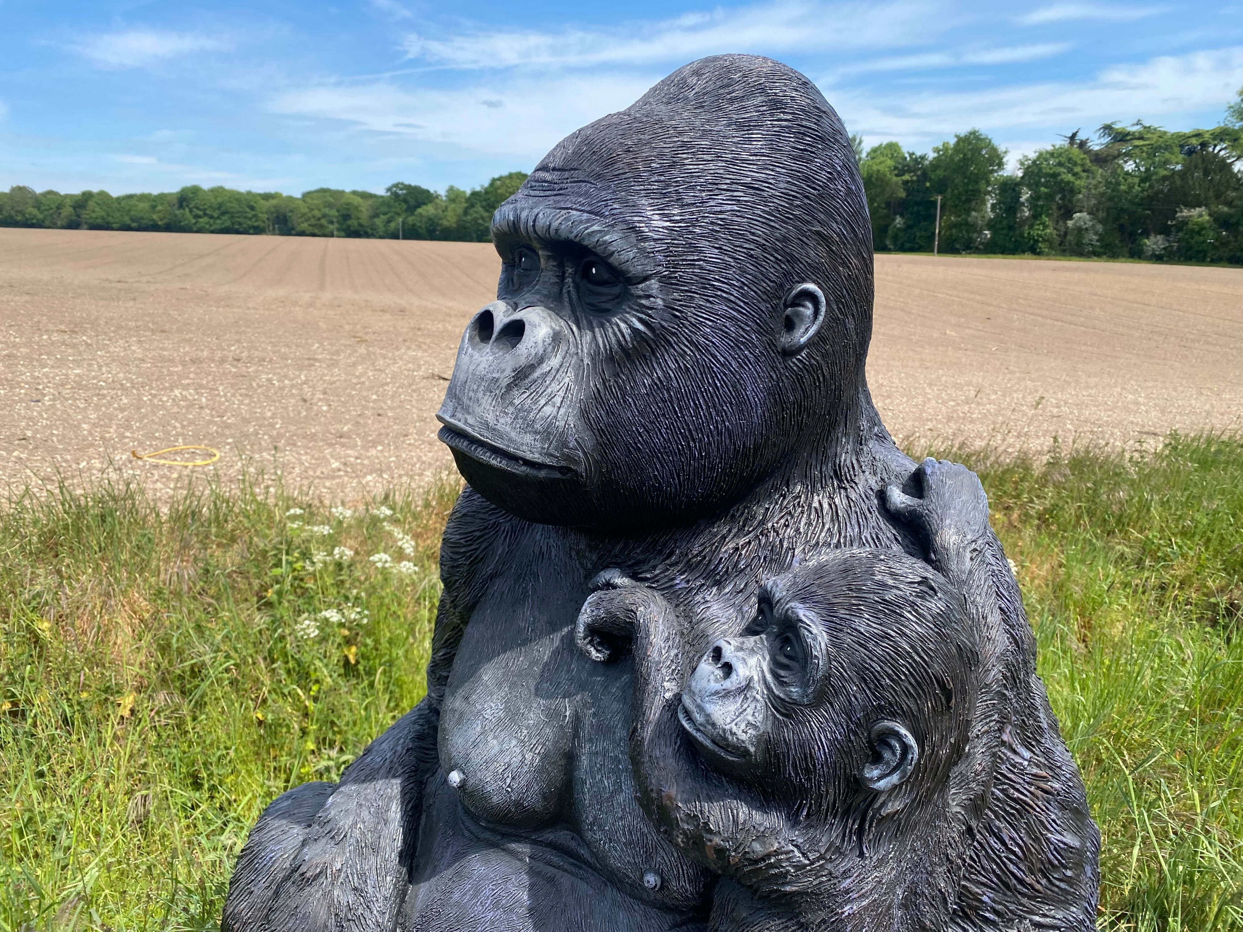 Life-Size Gorilla with Baby Garden Ornament