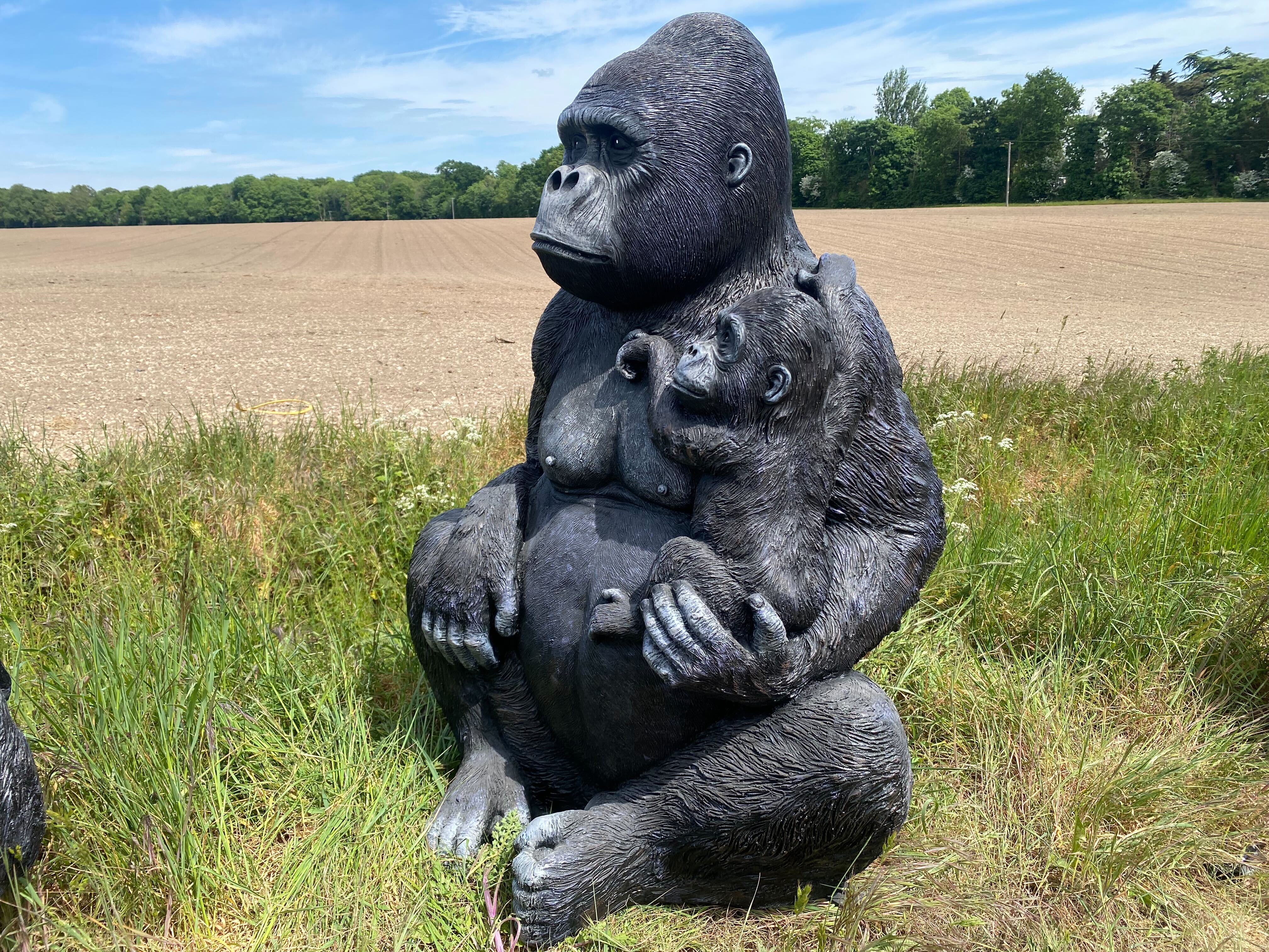Life-Size Gorilla with Baby Garden Ornament