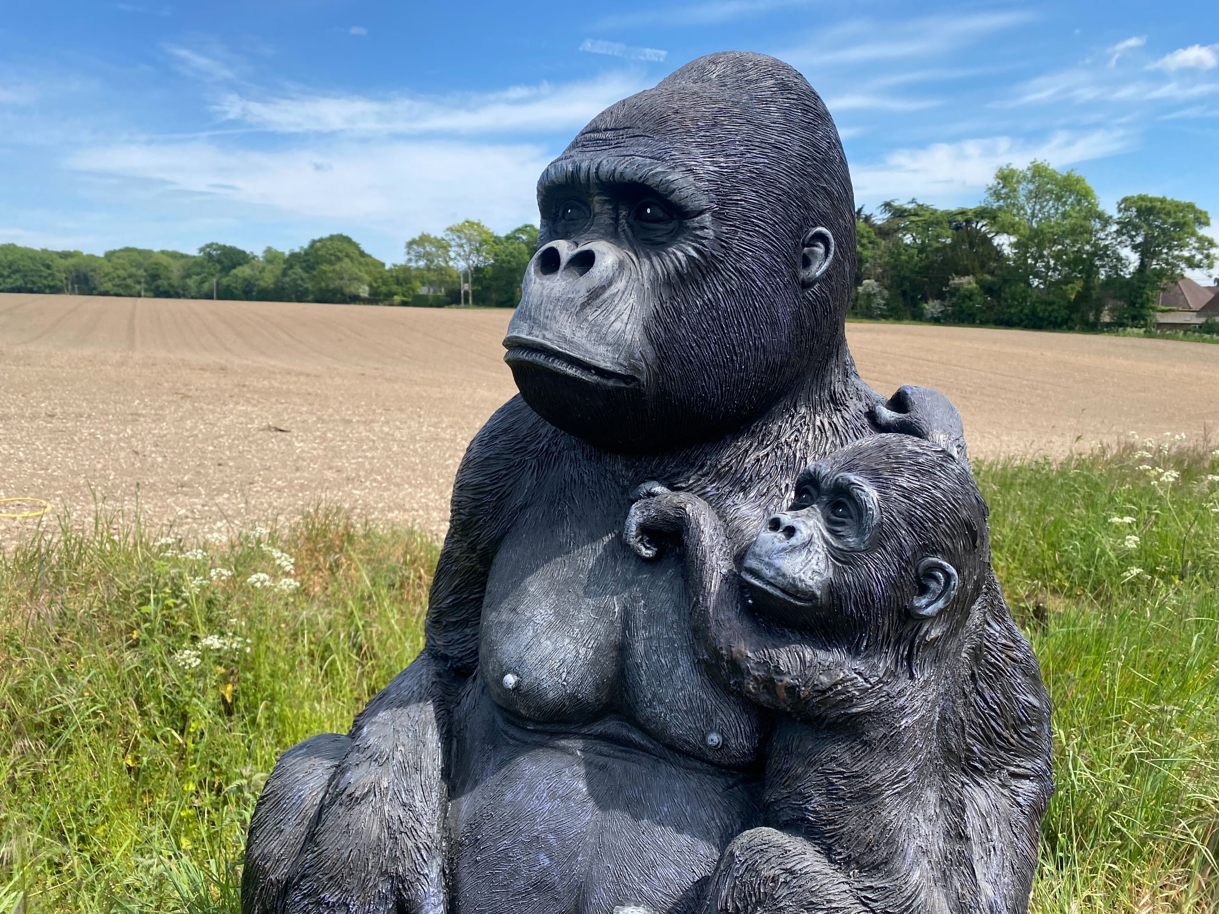 Life-Size Gorilla with Baby Garden Ornament