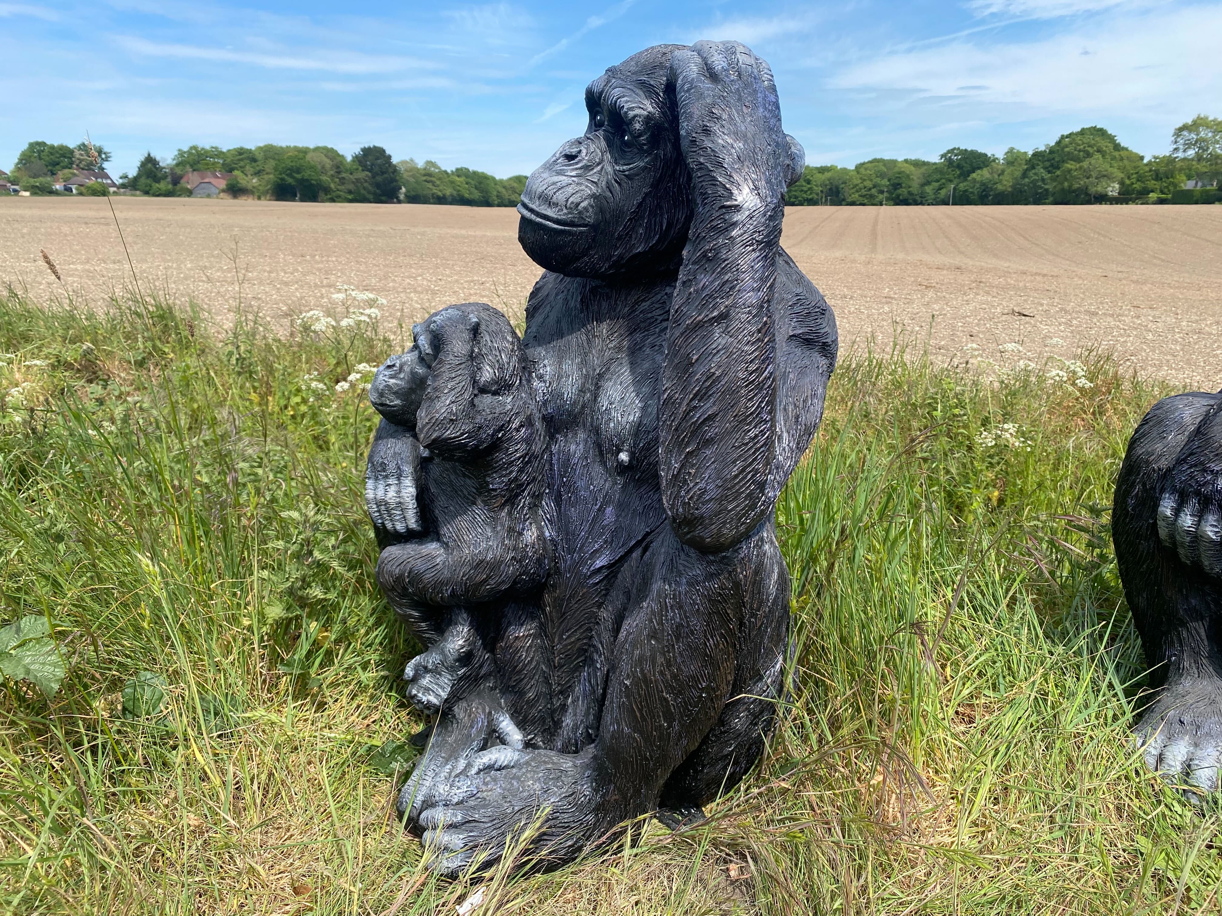 Life-Size Chimp with Baby Garden Ornament