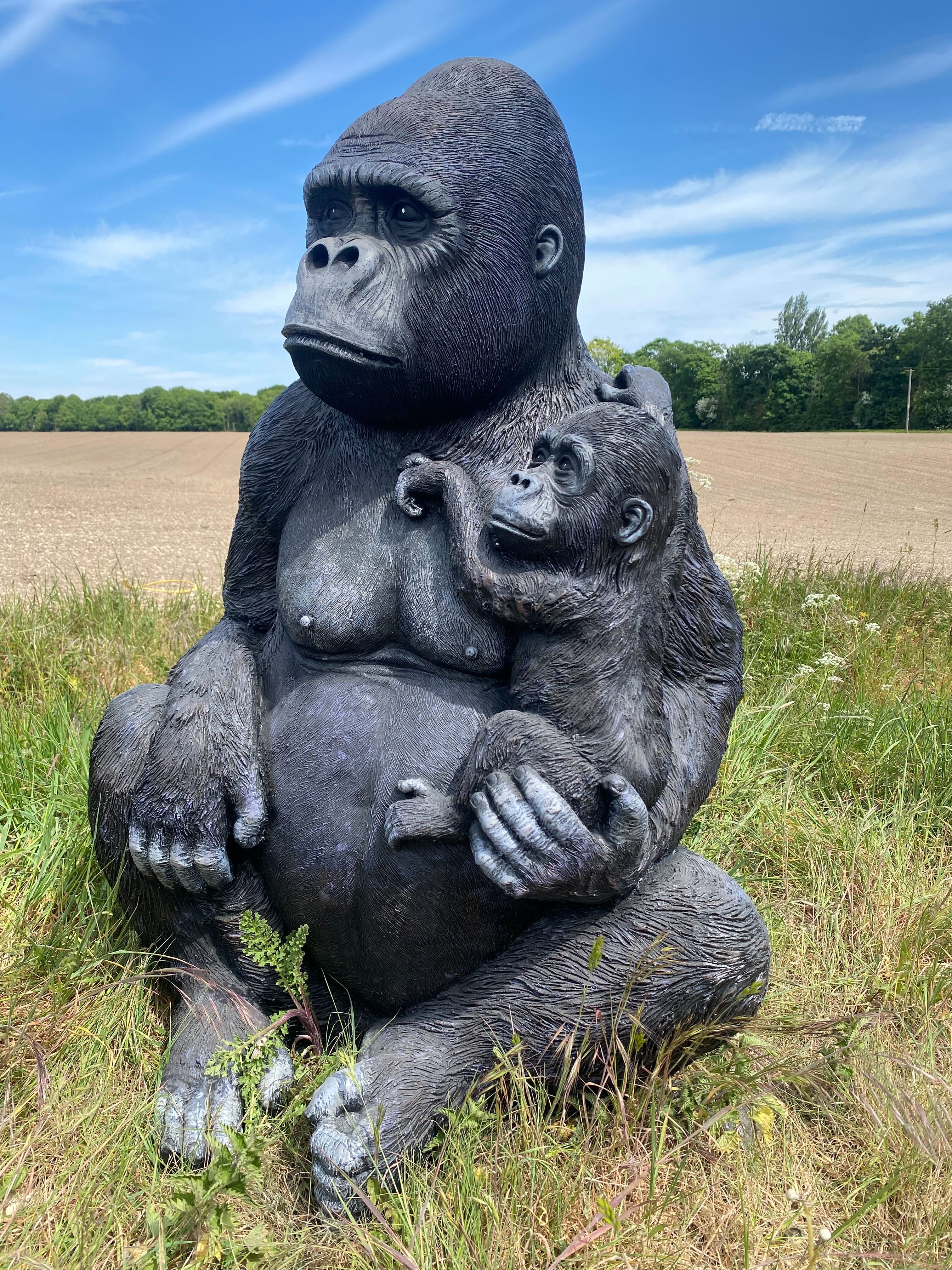 Life-Size Gorilla with Baby Garden Ornament