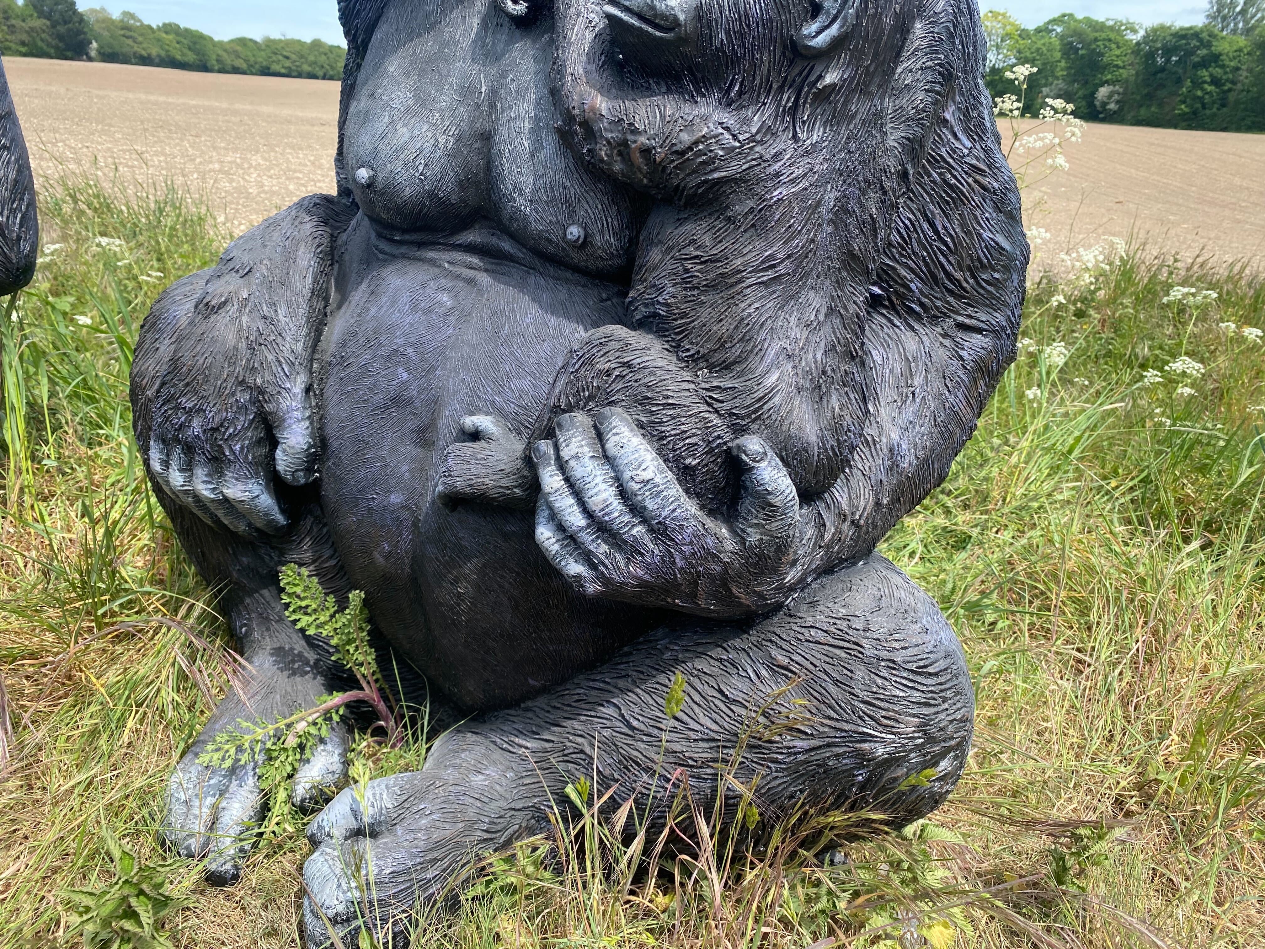 Life-Size Gorilla with Baby Garden Ornament