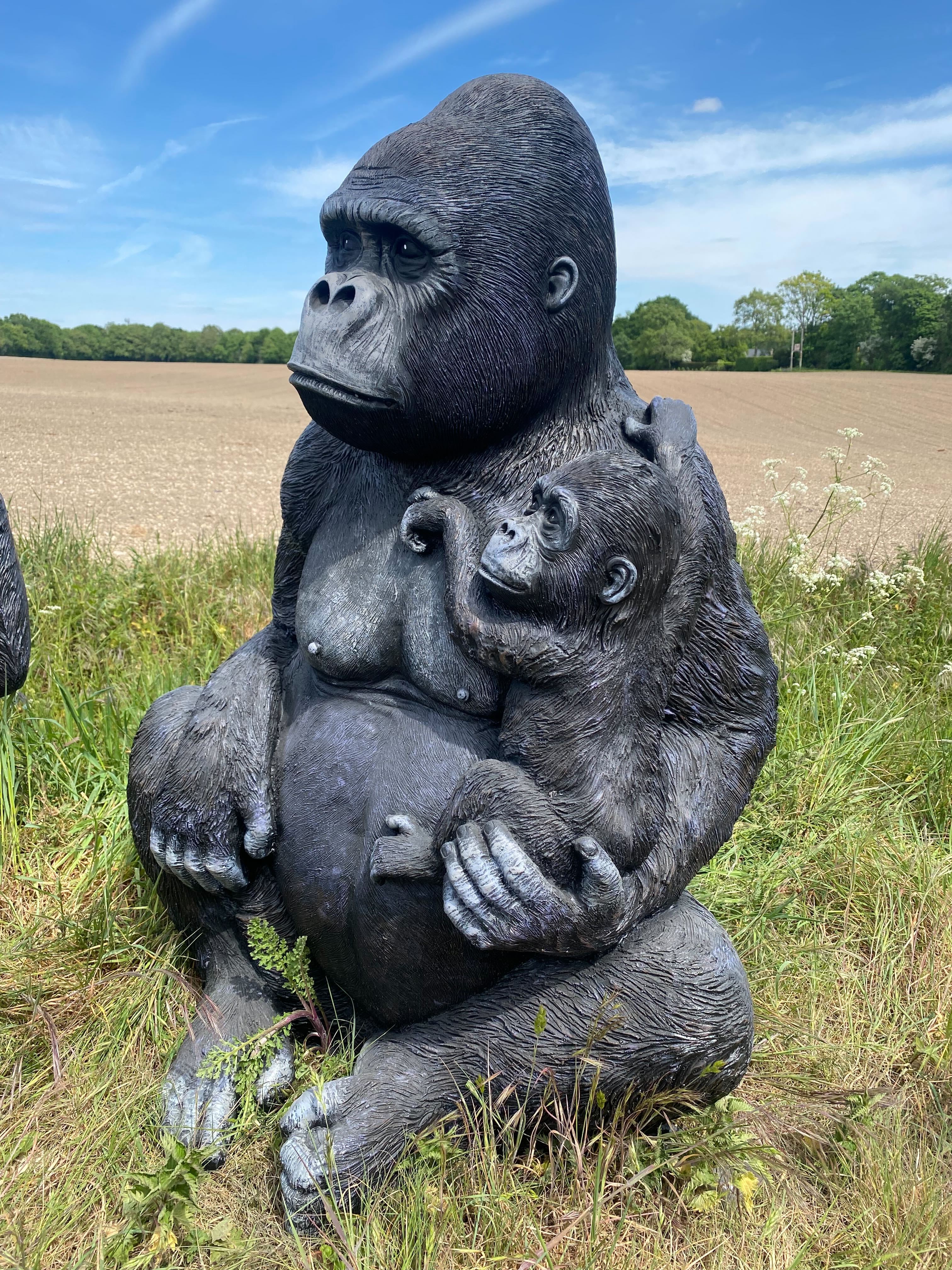 Life-Size Gorilla with Baby Garden Ornament