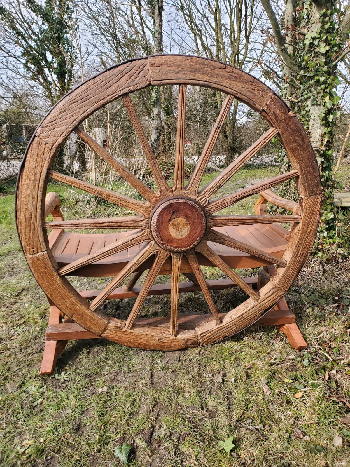 Handcrafted Wagon Wheel Bench