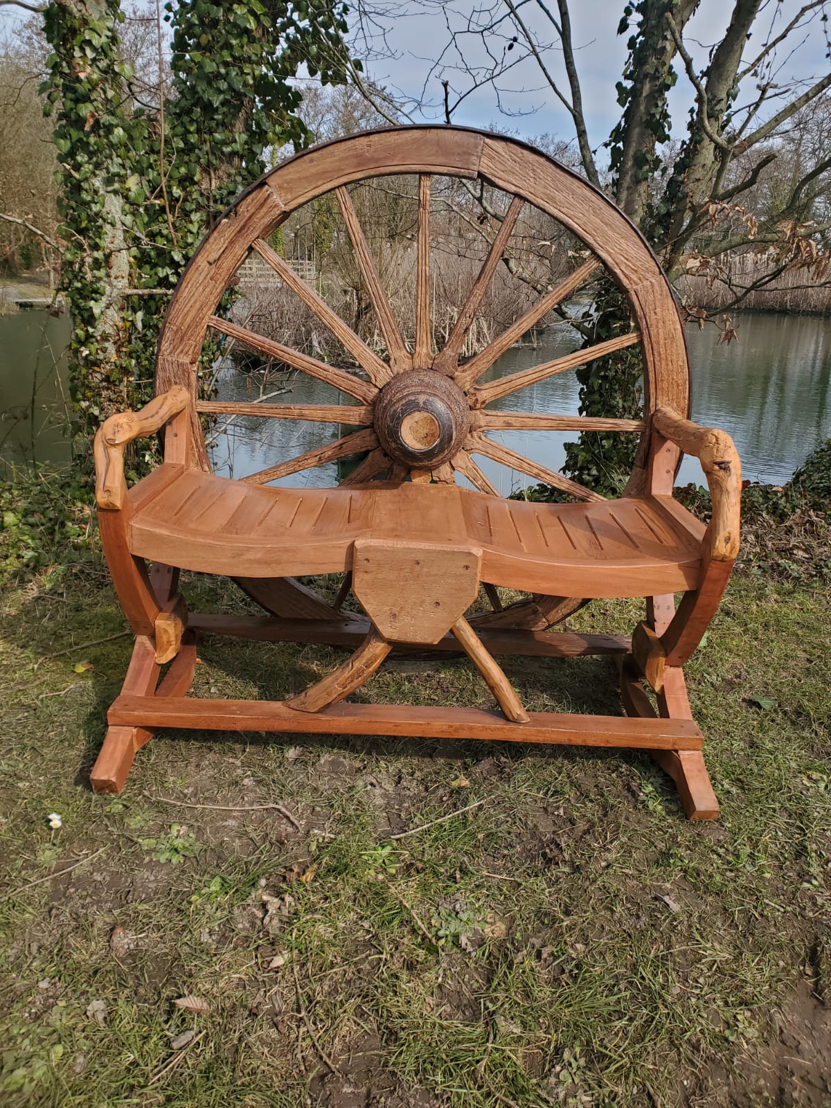 Handcrafted Wagon Wheel Bench