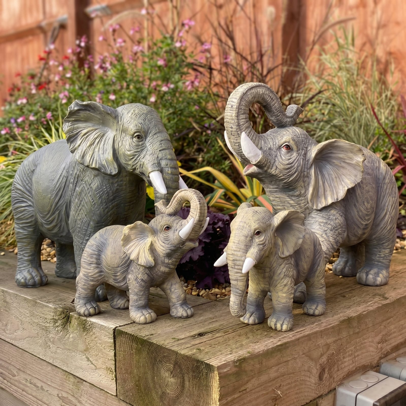 African and Lucky Elephant Garden Ornament Set