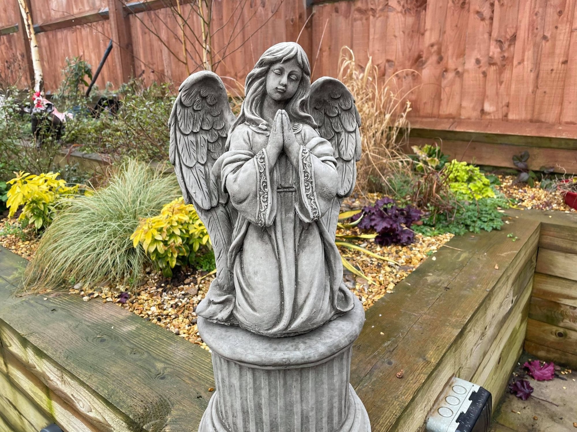 Angel on Plinth Statue - Backyard Bliss