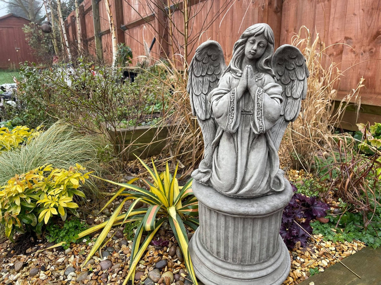 Angel on Plinth Statue - Backyard Bliss
