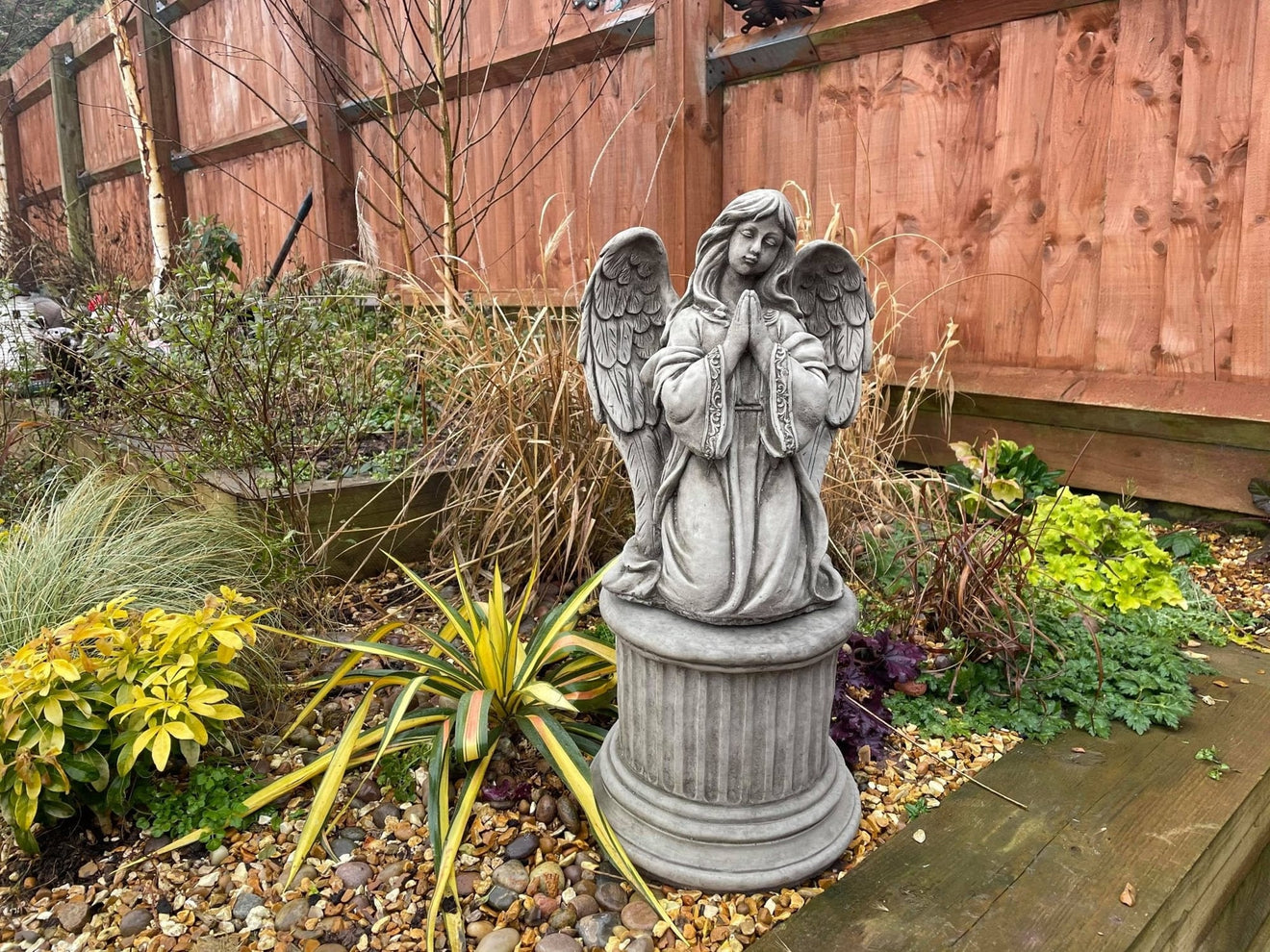 Angel on Plinth Statue - Backyard Bliss