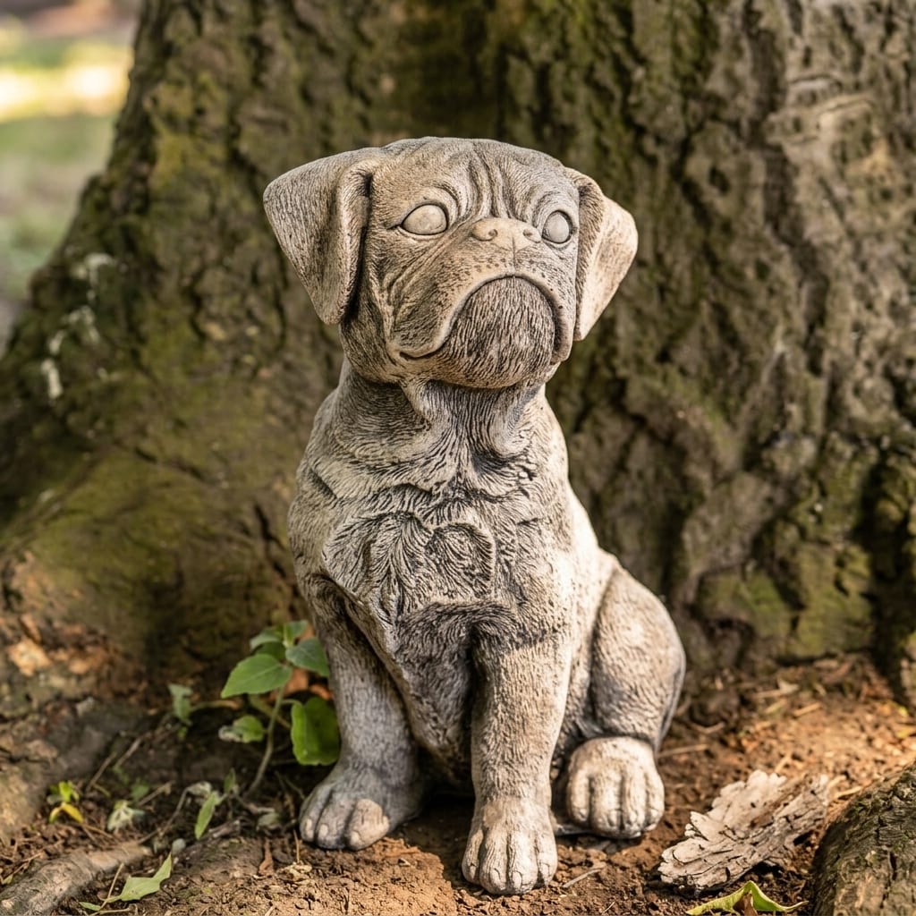 Boxer Puppy Sitting Stone Statue