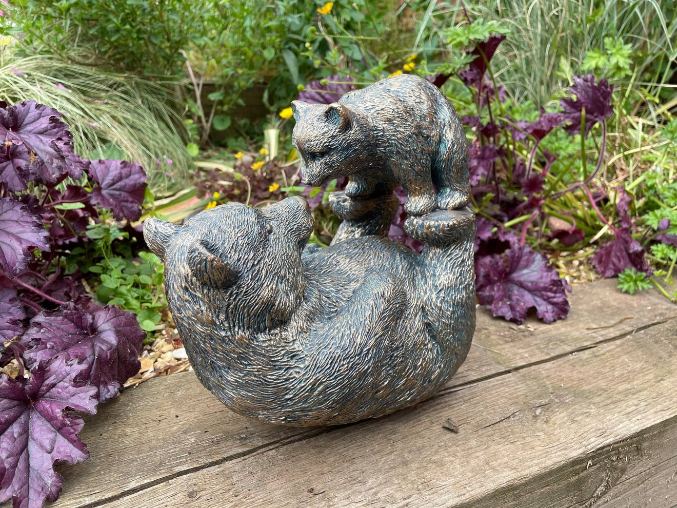 Bronze Bear w/Cub - Backyard Bliss