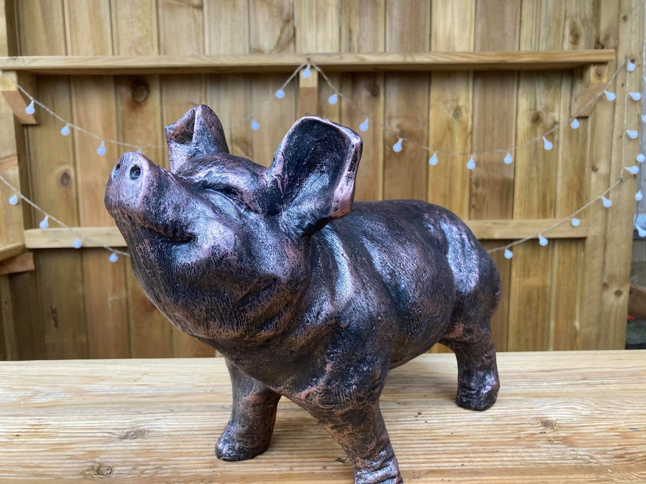 Bronze Happy Pig Garden Ornament - Backyard Bliss