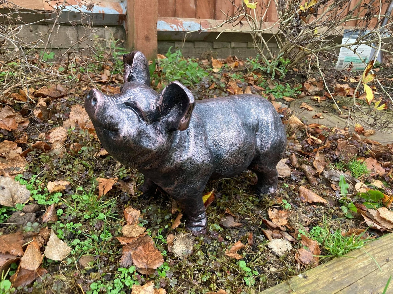 Bronze Happy Pig Garden Ornament - Backyard Bliss