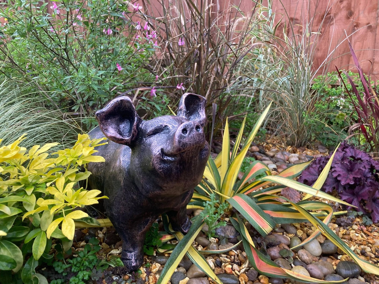 Bronze Happy Pig Garden Ornament - Backyard Bliss