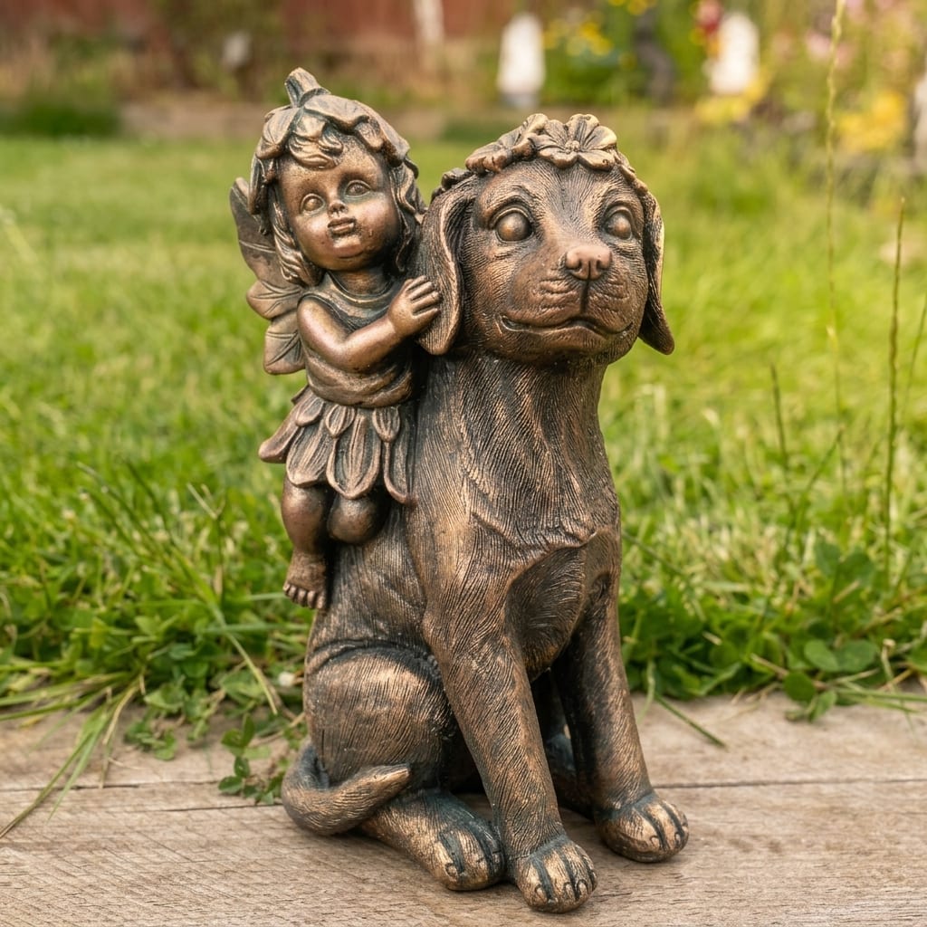 Fairy on Dog | Garden Statue