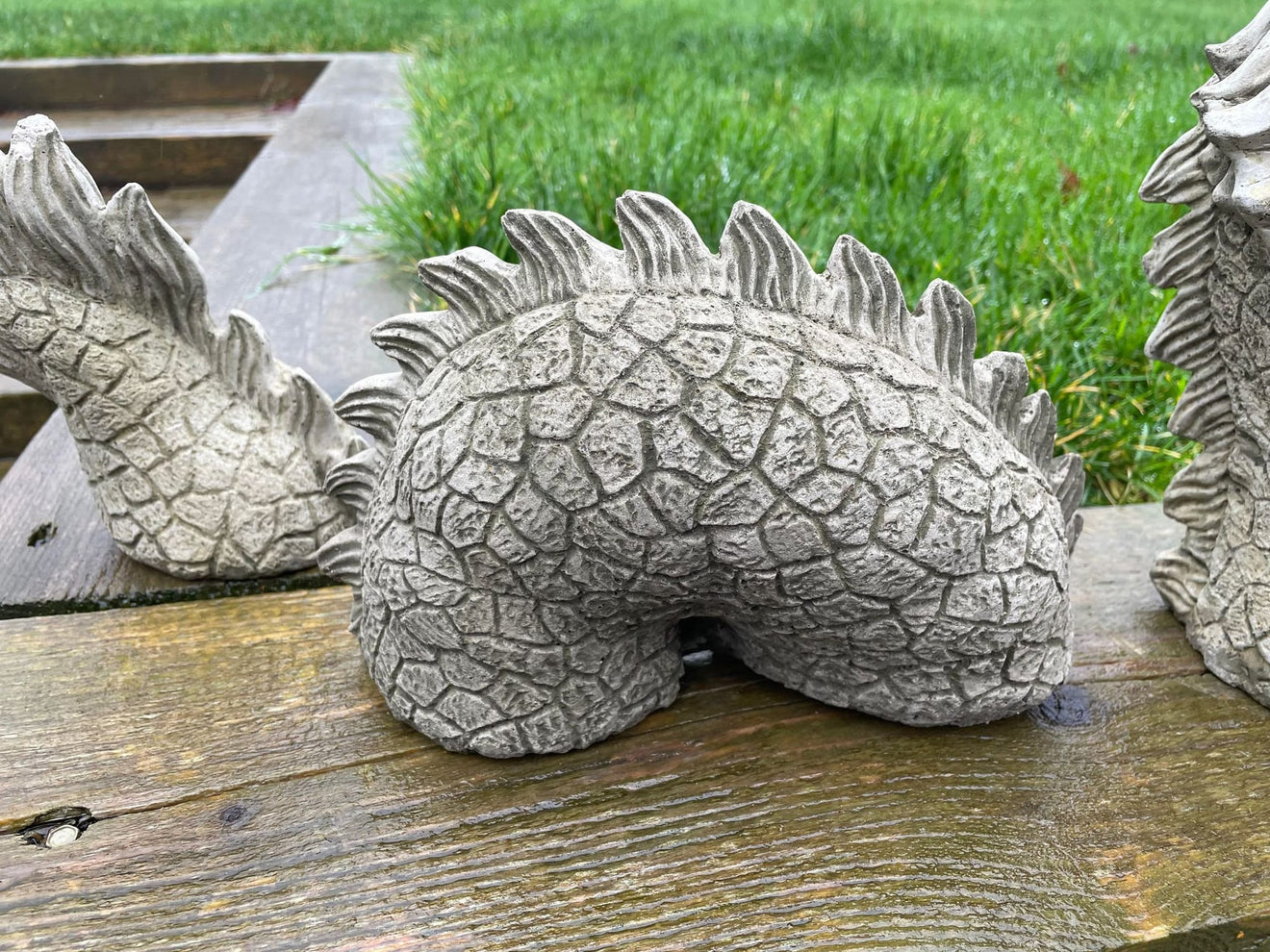 Garden Stone Chinese Dragon 3pc Statue - Backyard Bliss