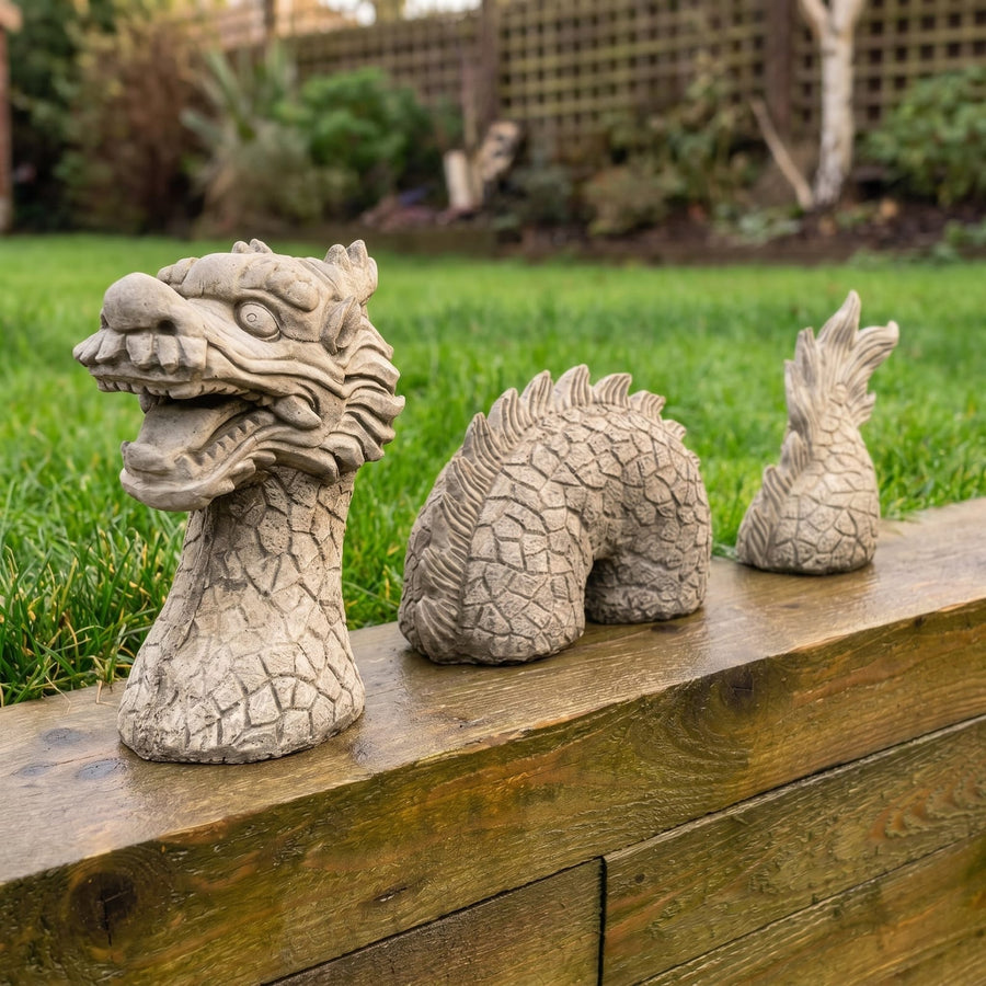 Garden Stone Chinese Dragon 3pc Statue