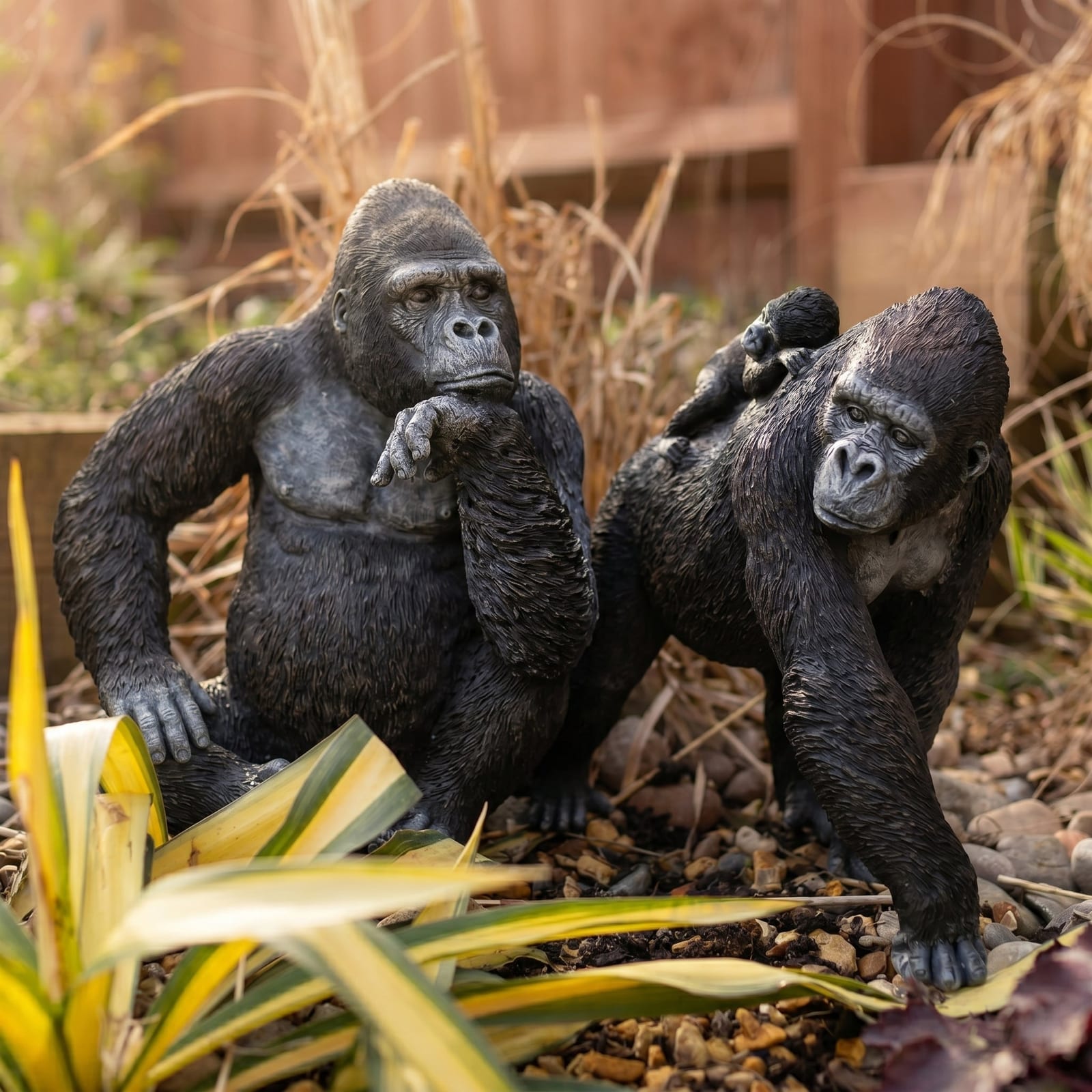 Gorilla & Gorilla w/Cub Garden Ornament